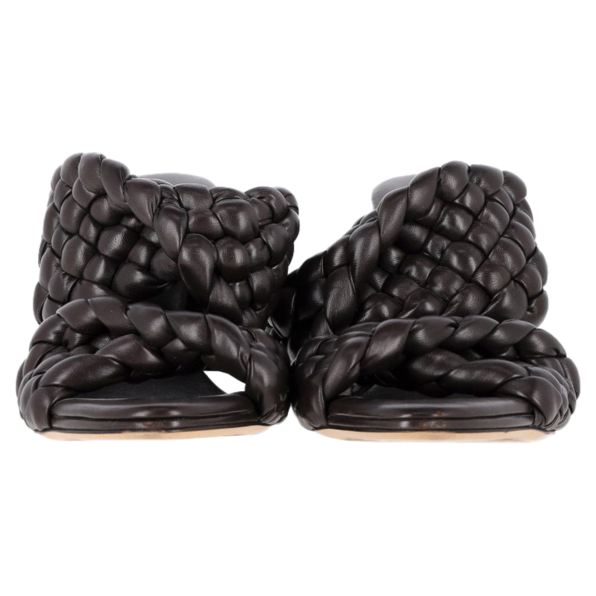 Bottega Veneta Intrecciato Slide Sandals in Brown Leather
