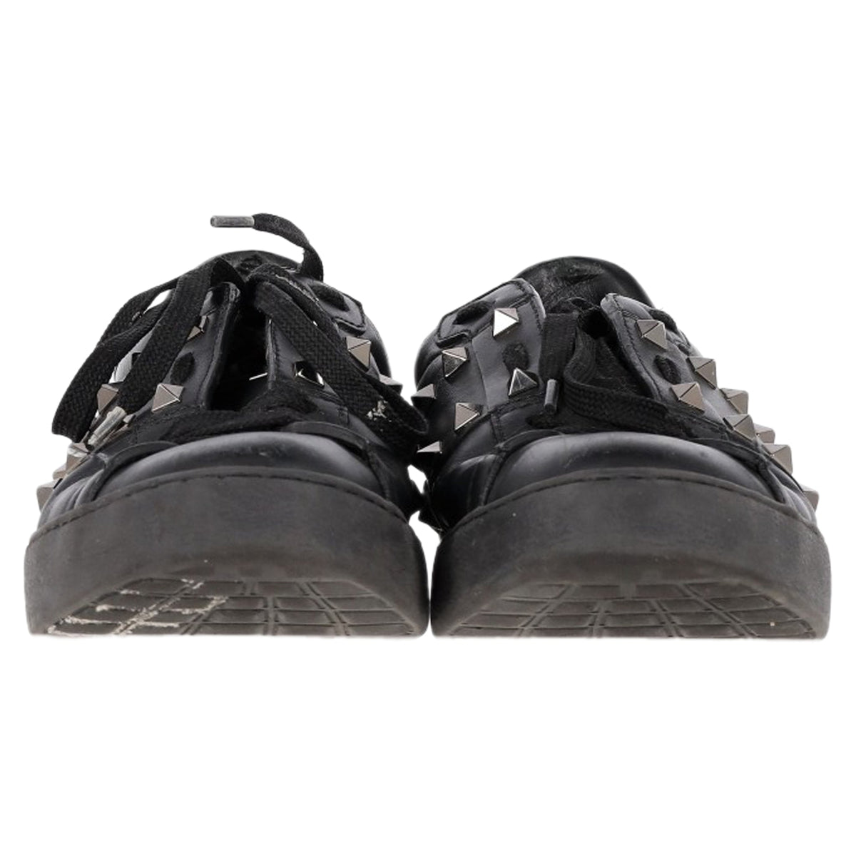 Valentino Garavani Rockstud Lace-Up Sneakers in Black Calfskin Leather