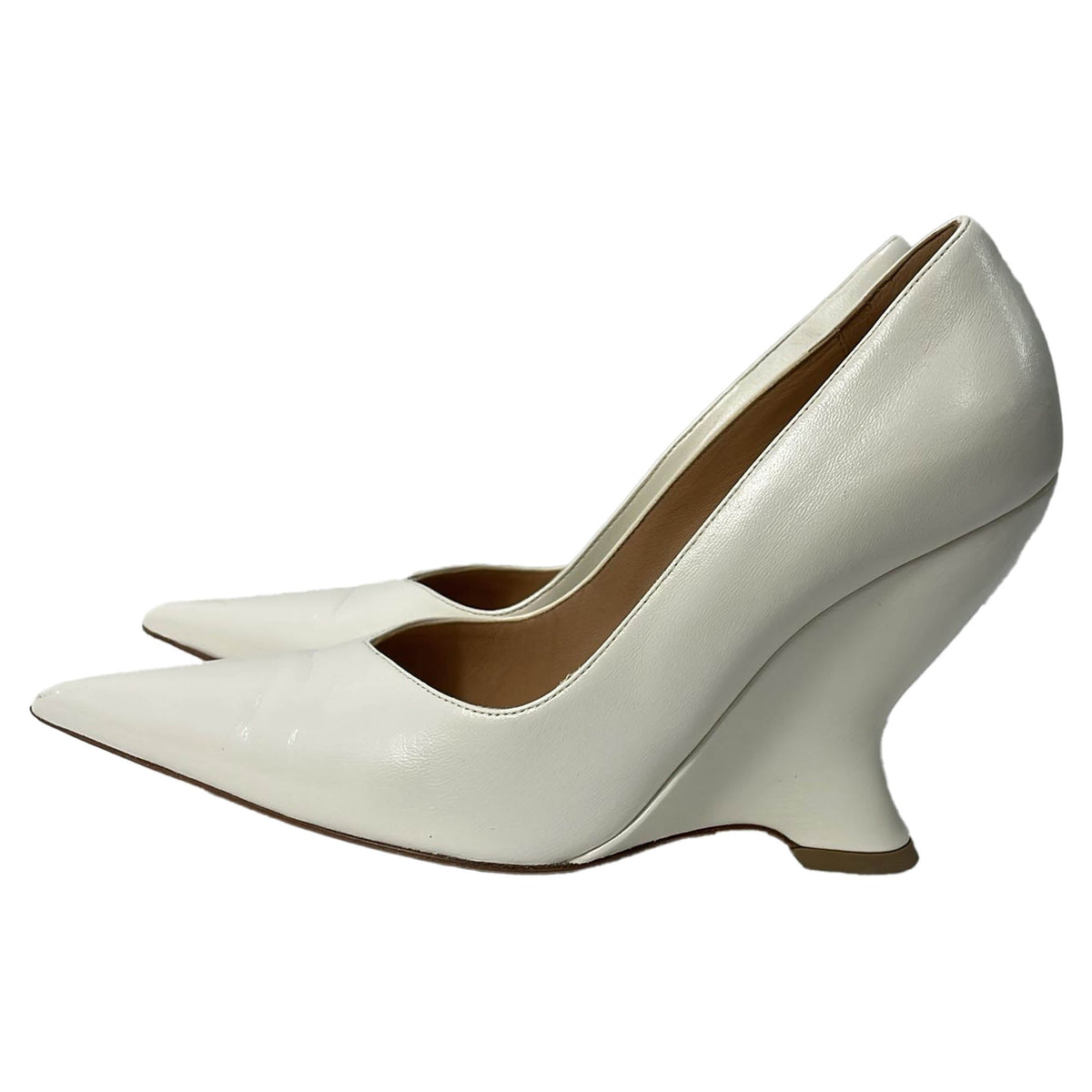 Bottega Veneta Punta Wedge Pumps in White Leather