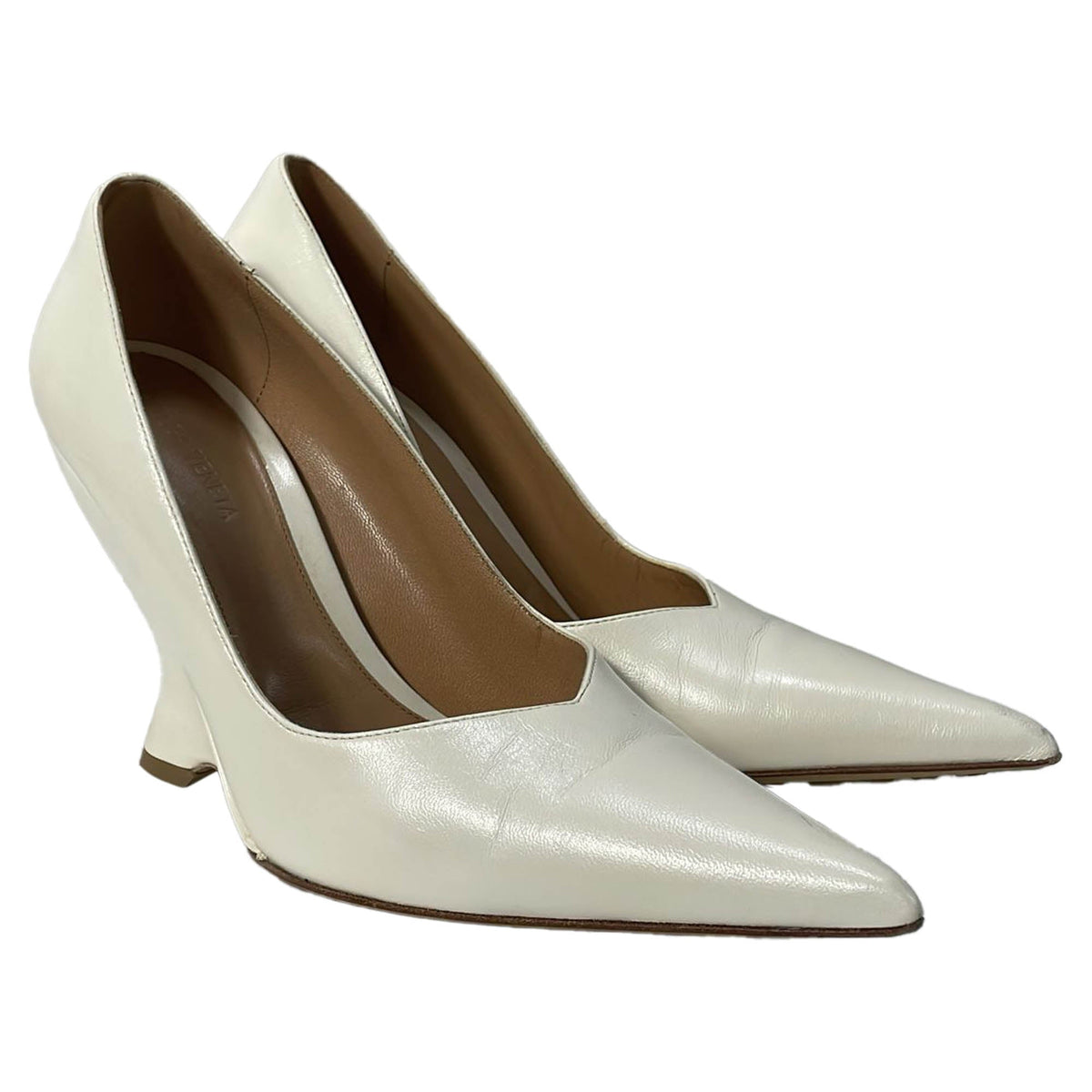 Bottega Veneta Punta Wedge Pumps in White Leather