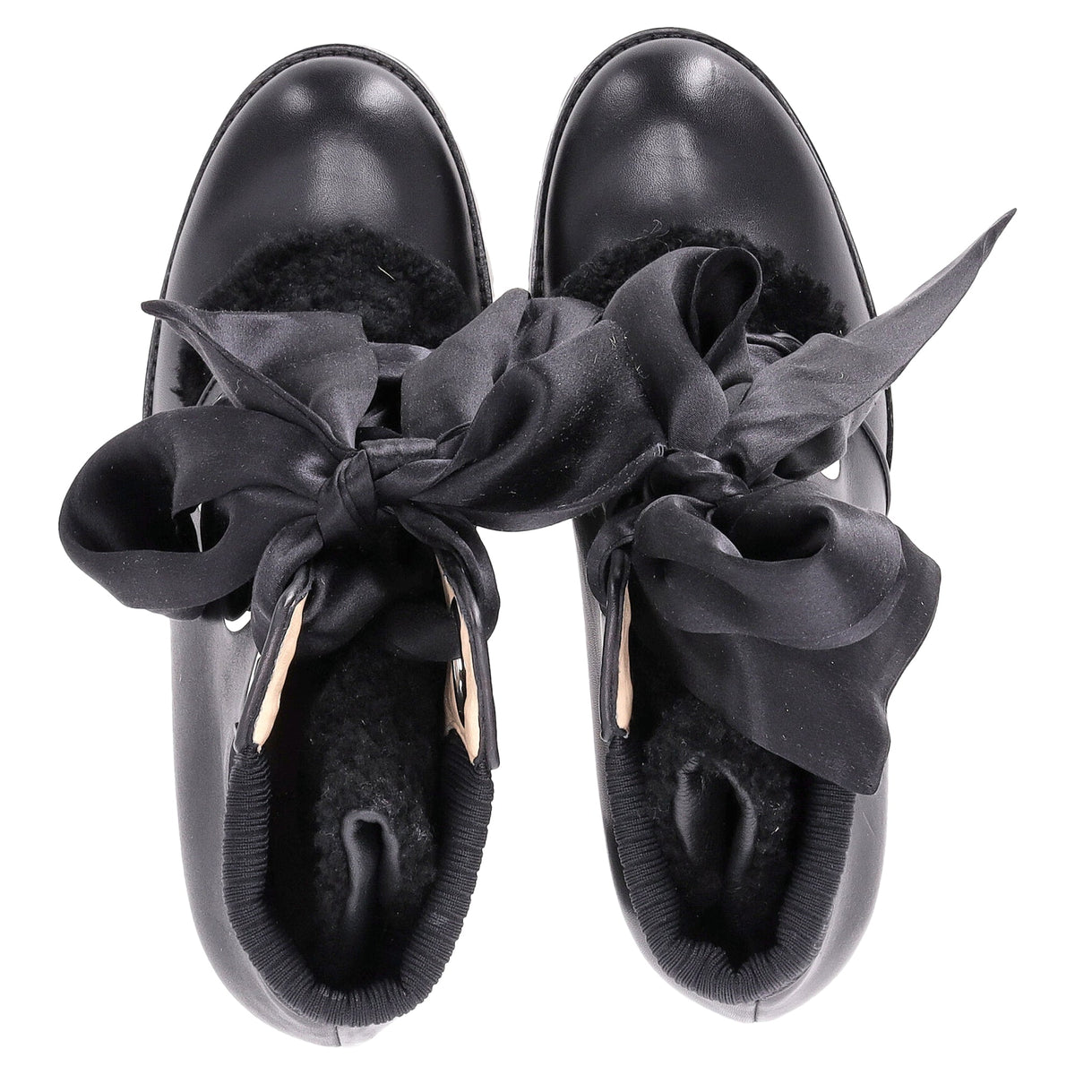 Christian Louboutin Jenny Bow Lace Heeled Ankle Boots in Black Calf Leather
