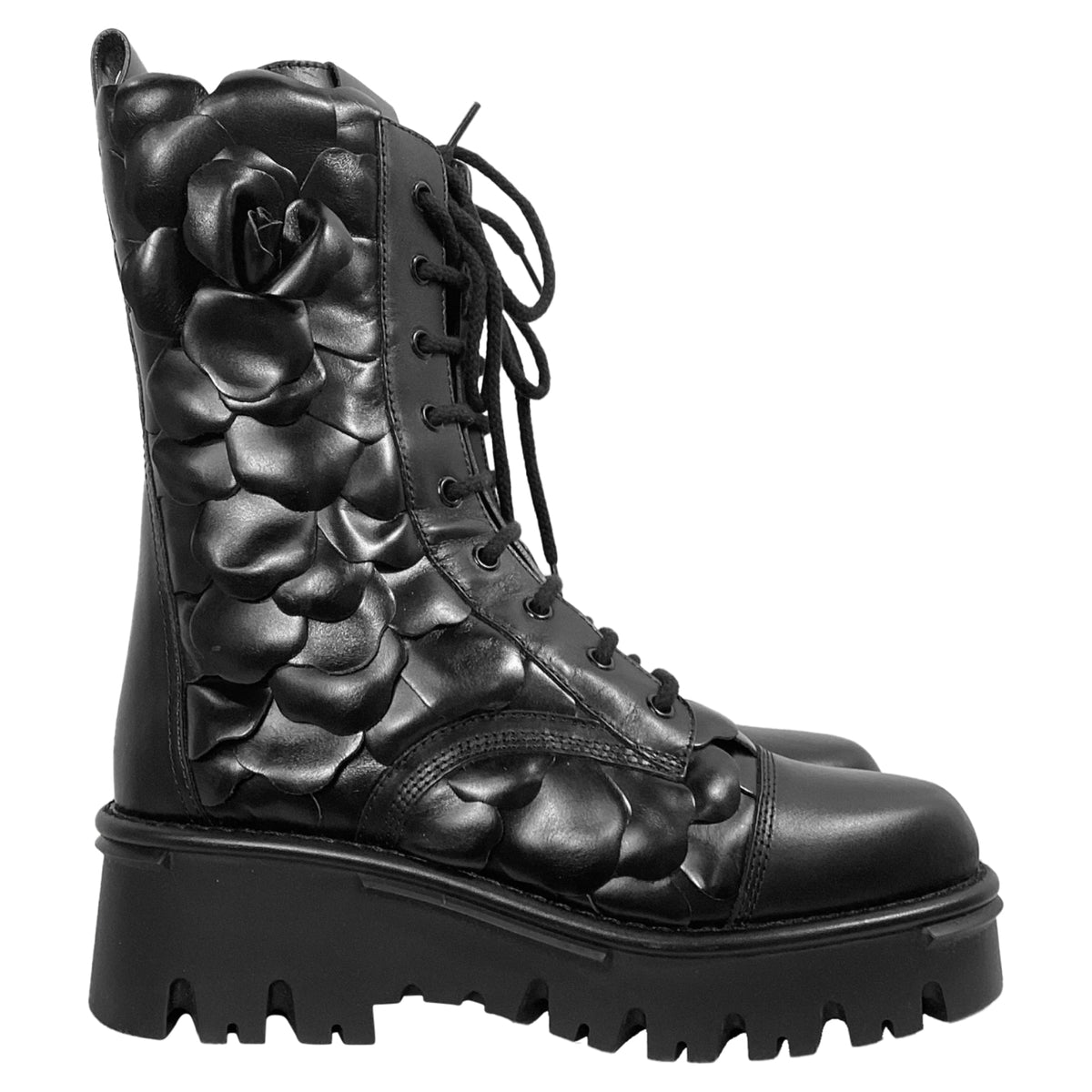 Valentino Garavani Atelier 03 Rose Edition Combat Boots in Black Leather