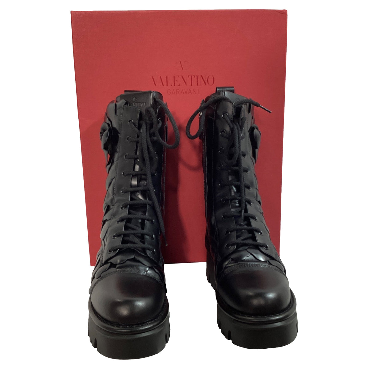 Valentino Garavani Atelier 03 Rose Edition Combat Boots in Black Leather