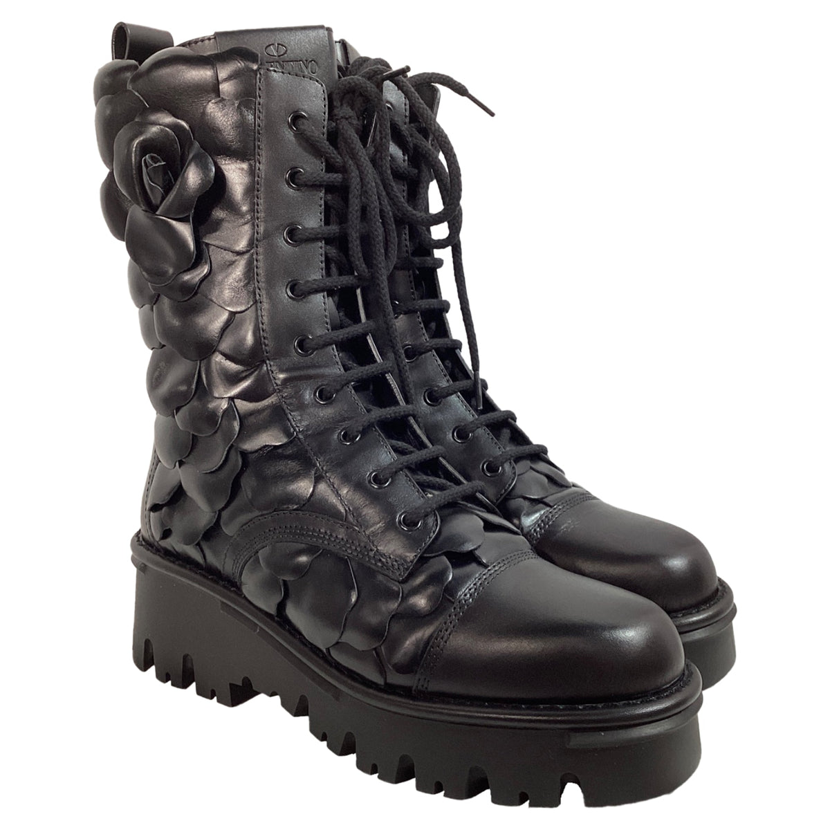 Valentino Garavani Atelier 03 Rose Edition Combat Boots in Black Leather