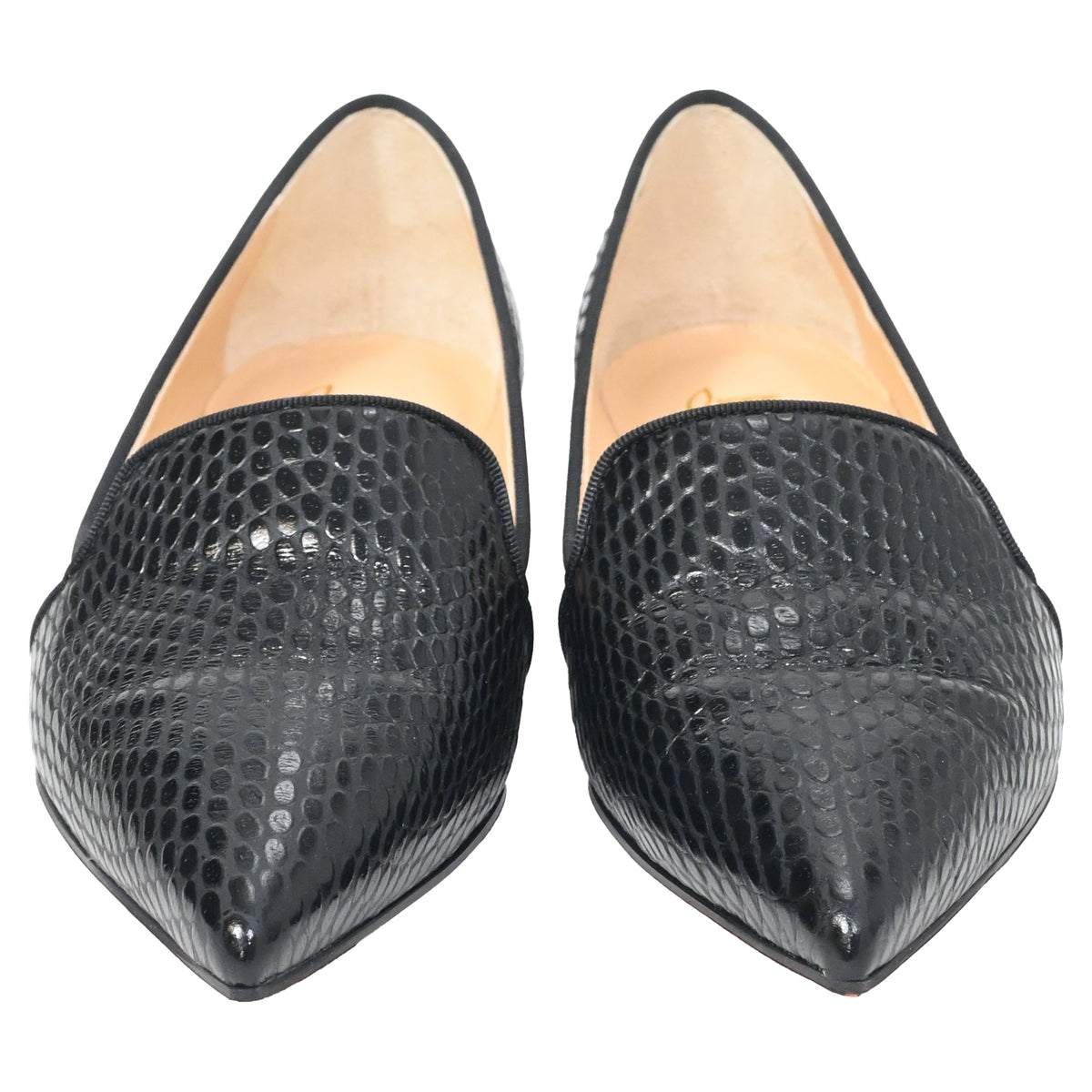 Christian Louboutin Kashasha Lizard Embossed Ballet Flats in Black Calf Leather