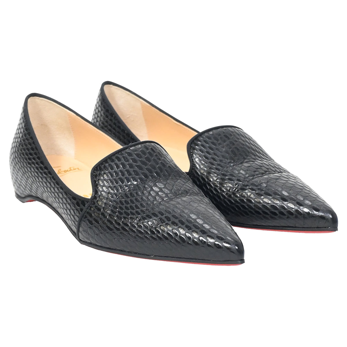 Christian Louboutin Kashasha Lizard Embossed Ballet Flats in Black Calf Leather