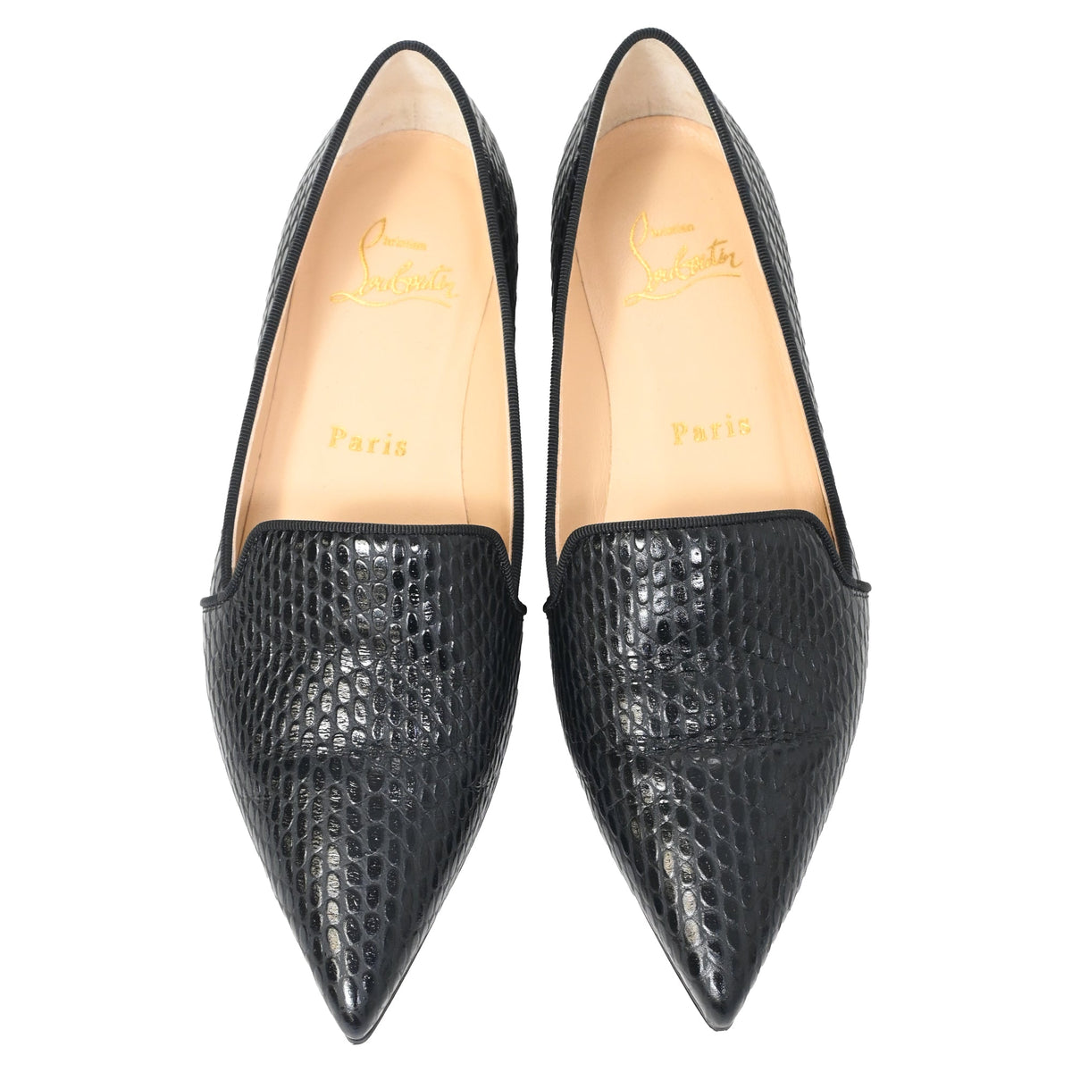 Christian Louboutin Kashasha Lizard Embossed Ballet Flats in Black Calf Leather