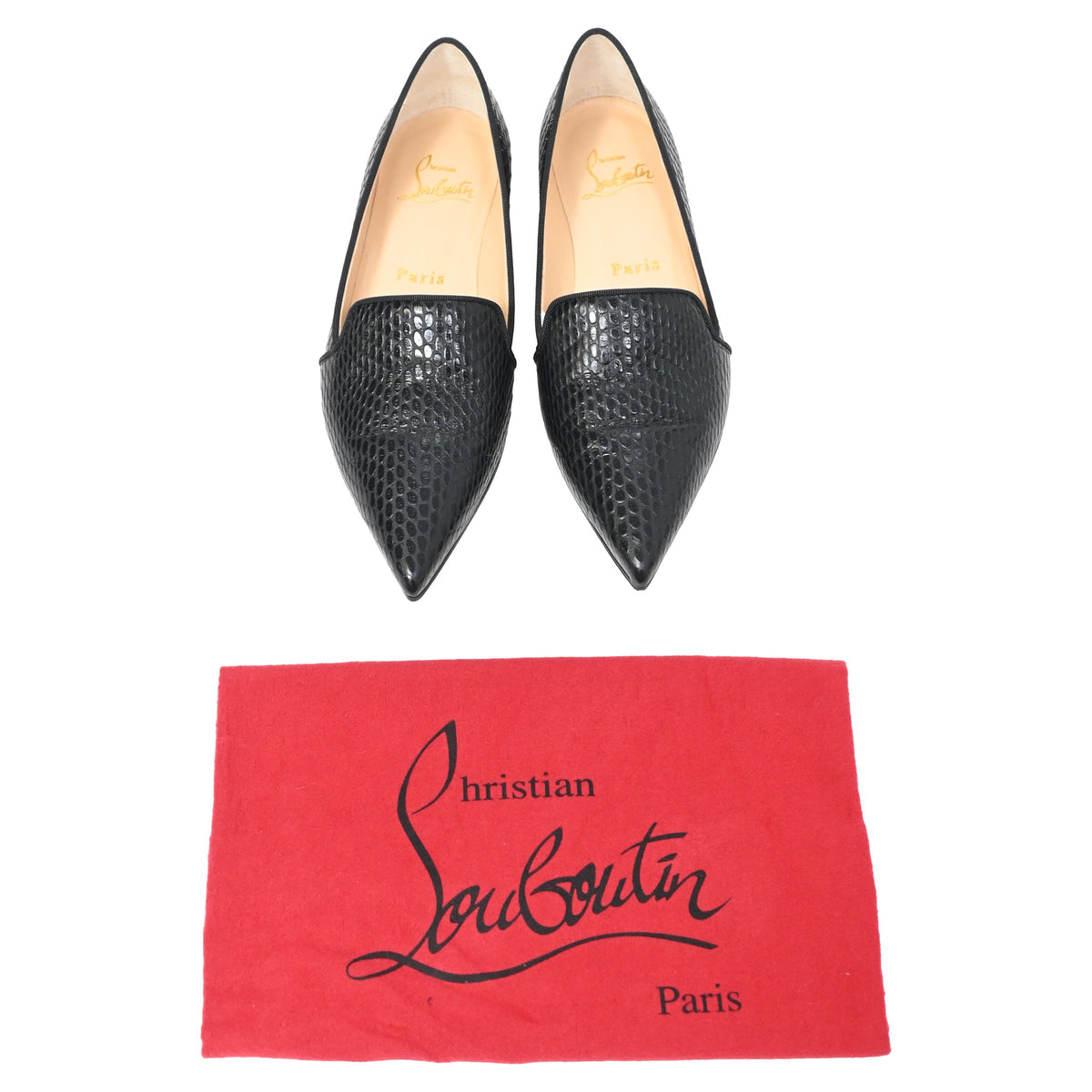 Christian Louboutin Kashasha Lizard Embossed Ballet Flats in Black Calf Leather