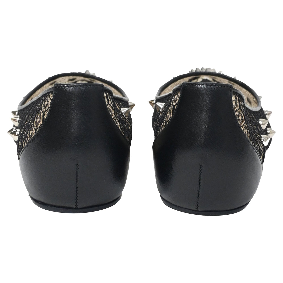 Christian Louboutin Lace Spike-Embellished Ballet Flats in Black Polyester
