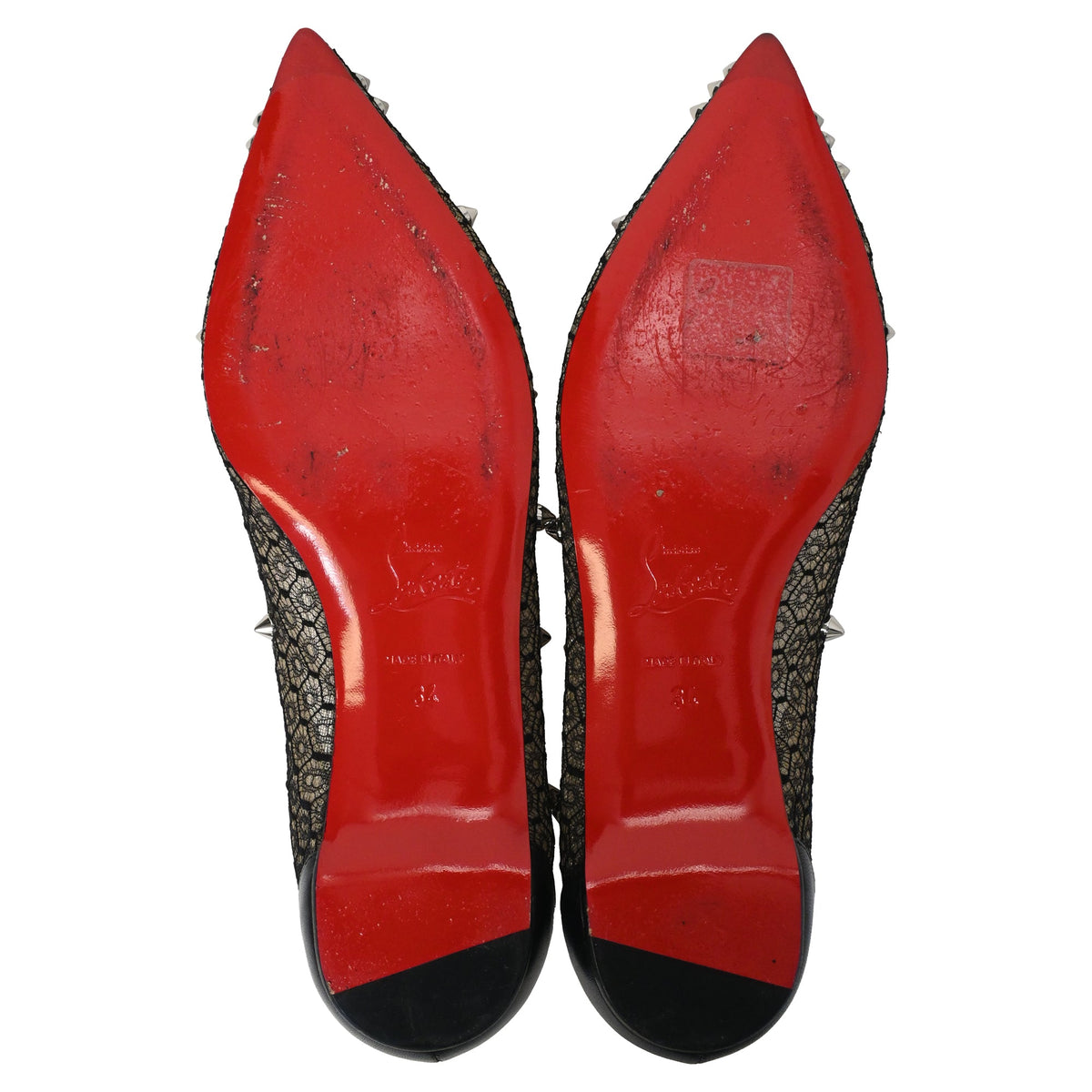 Christian Louboutin Lace Spike-Embellished Ballet Flats in Black Polyester