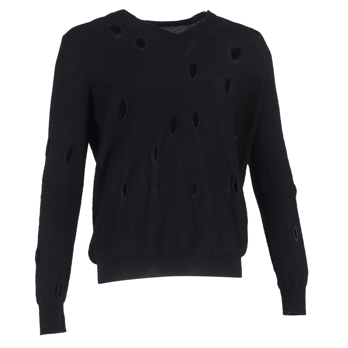 Bottega Veneta Distressed V-Neck Sweater in Black Wool