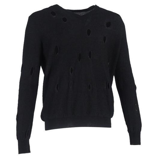 Bottega Veneta Distressed V-Neck Sweater in Black Wool