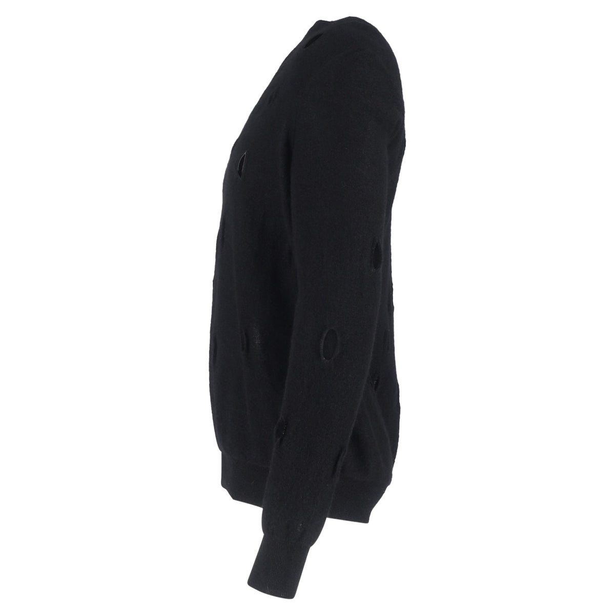Bottega Veneta Distressed V-Neck Sweater in Black Wool
