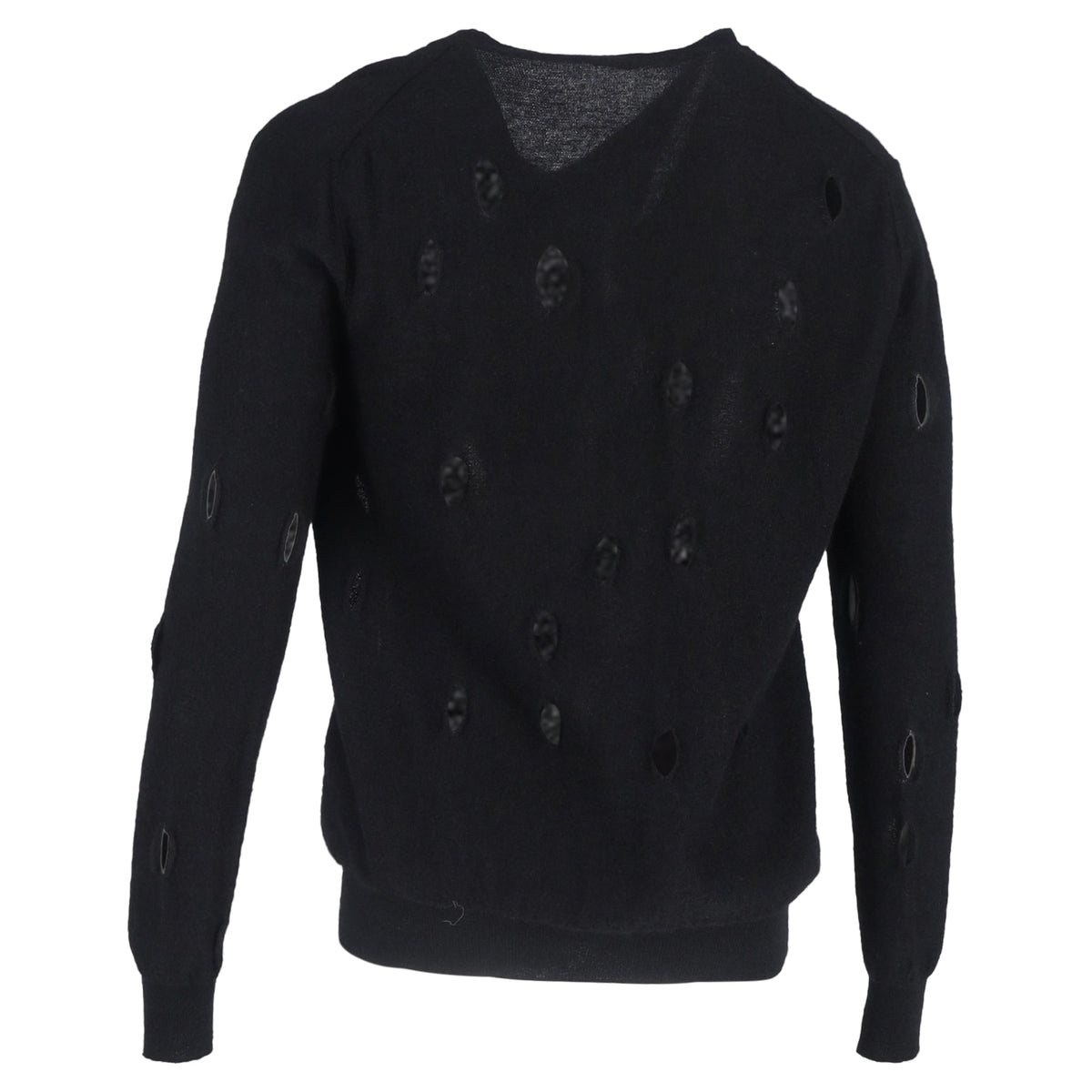 Bottega Veneta Distressed V-Neck Sweater in Black Wool
