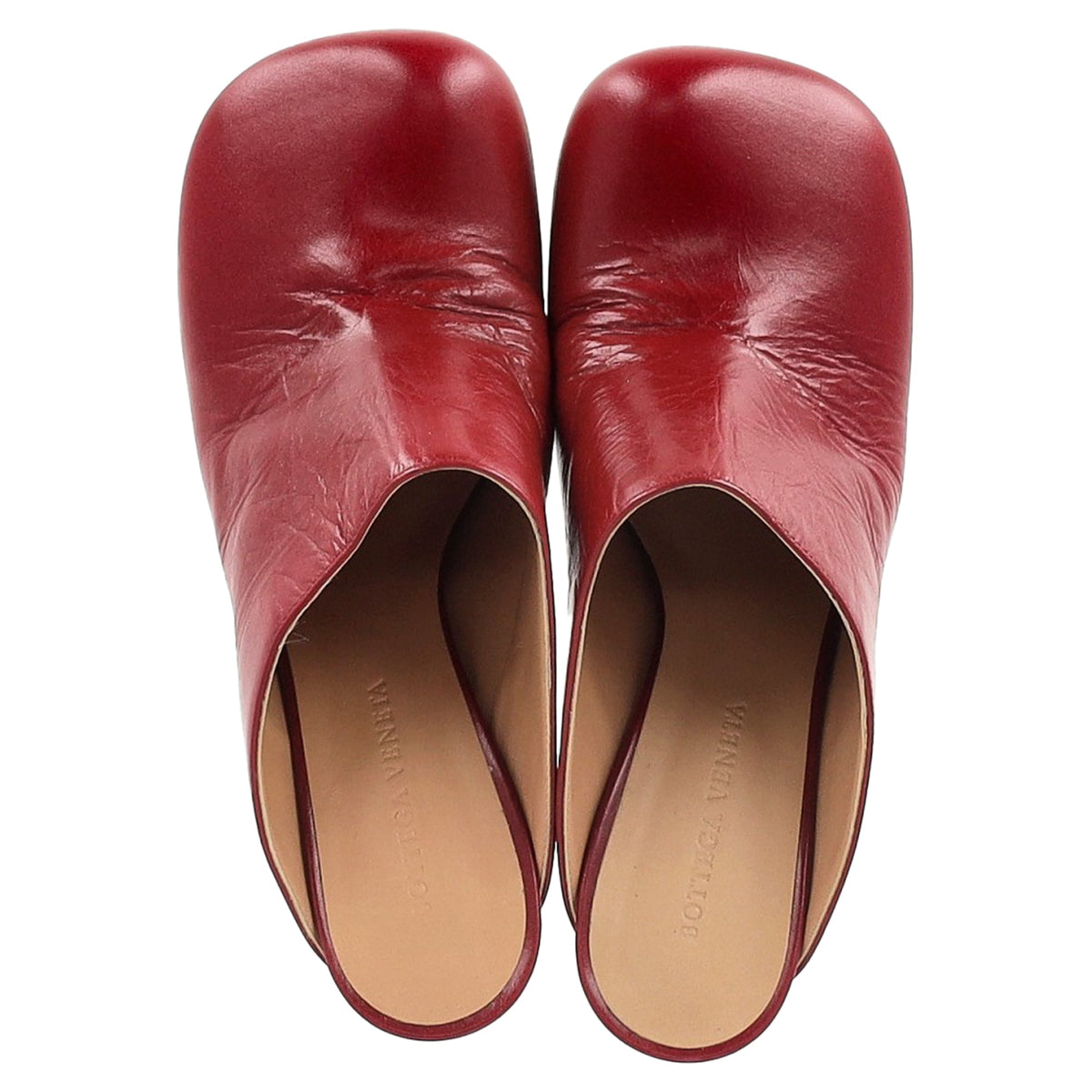 Bottega Veneta Round Toe Mule Heels in Red Leather