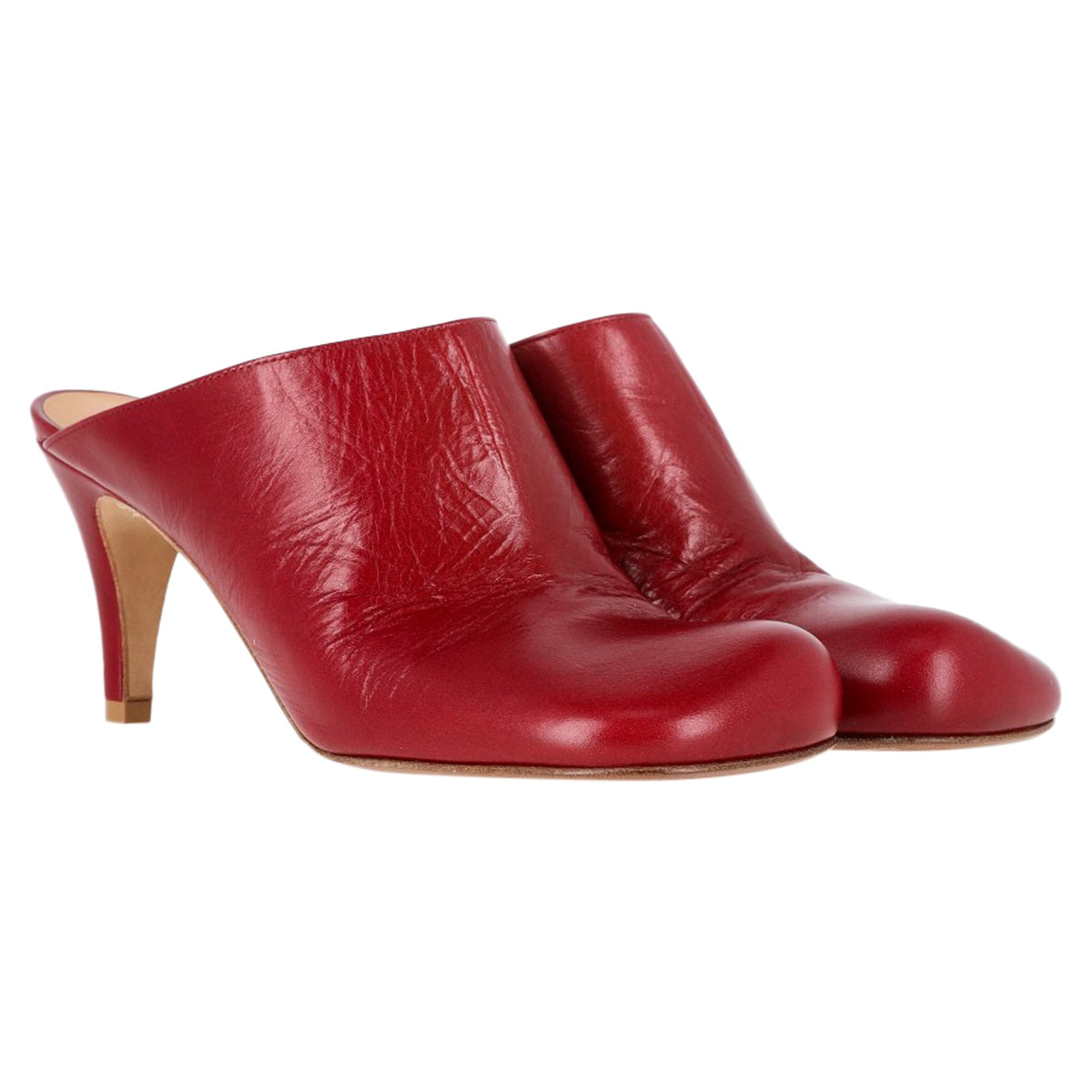 Bottega Veneta Round Toe Mule Heels in Red Leather