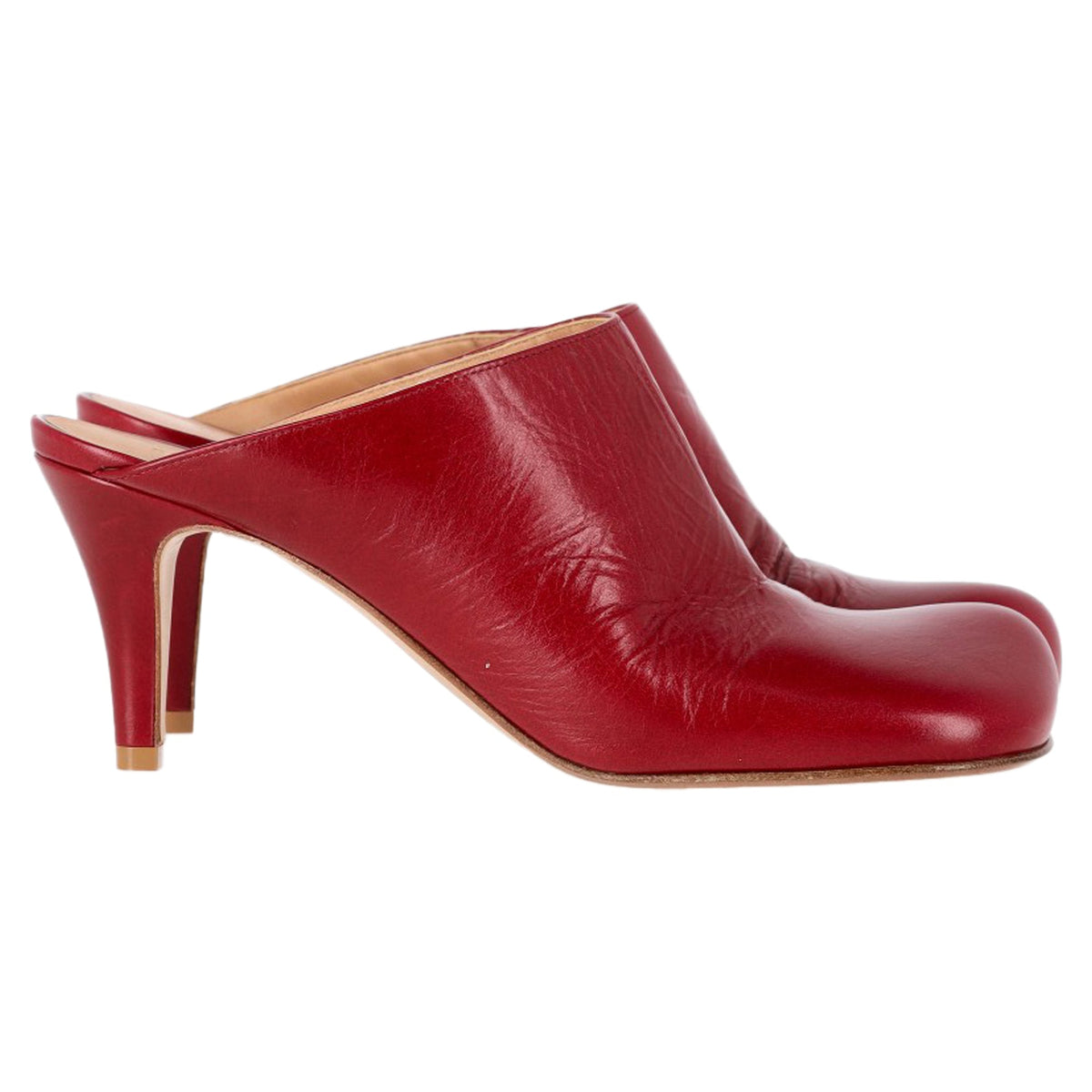 Bottega Veneta Round Toe Mule Heels in Red Leather