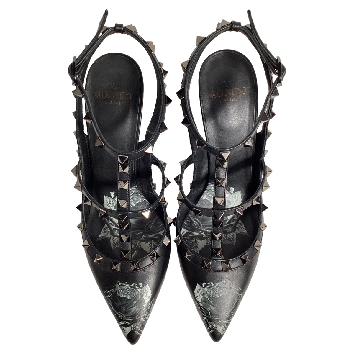 Valentino X UNDERCOVER Rockstud Ankle Strap Pumps in Black Calfskin Leather