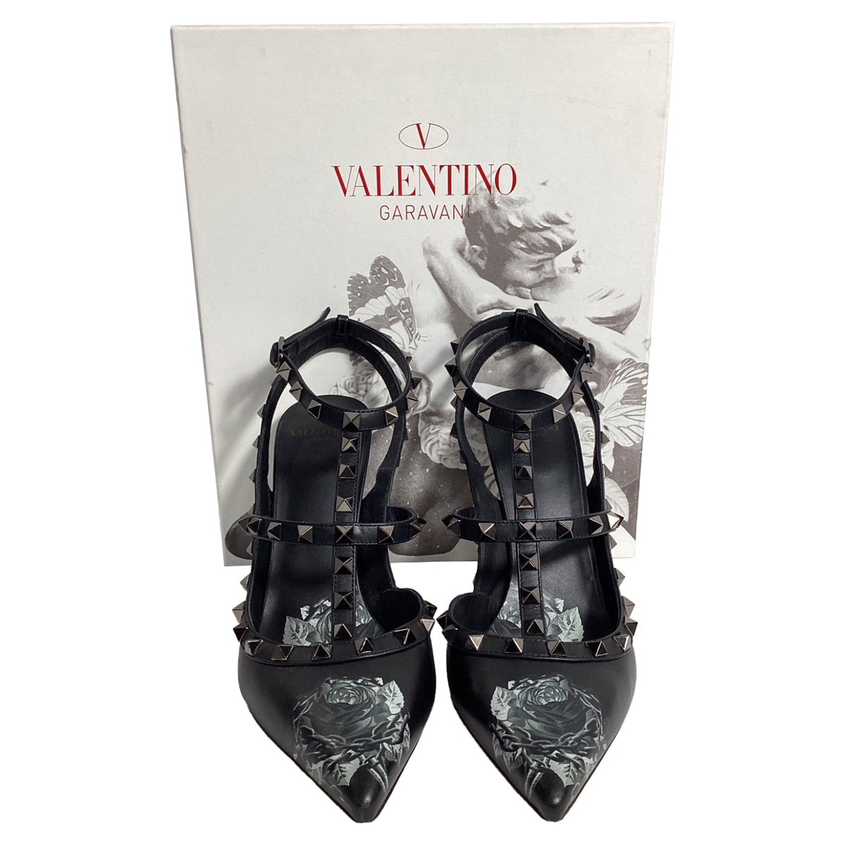 Valentino X UNDERCOVER Rockstud Ankle Strap Pumps in Black Calfskin Leather