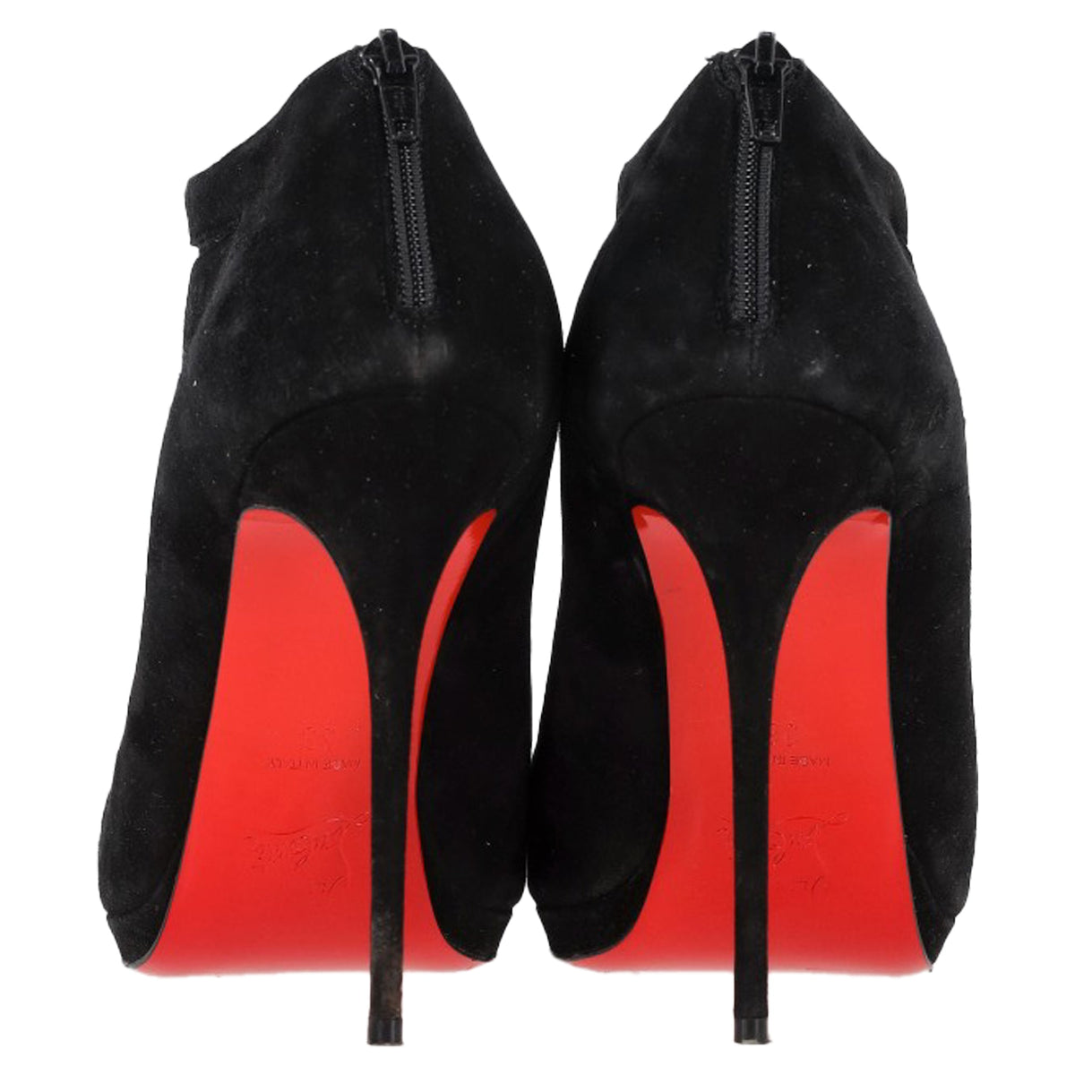 Christian Louboutin Peep-Toe Boots in Black Suede and Mesh