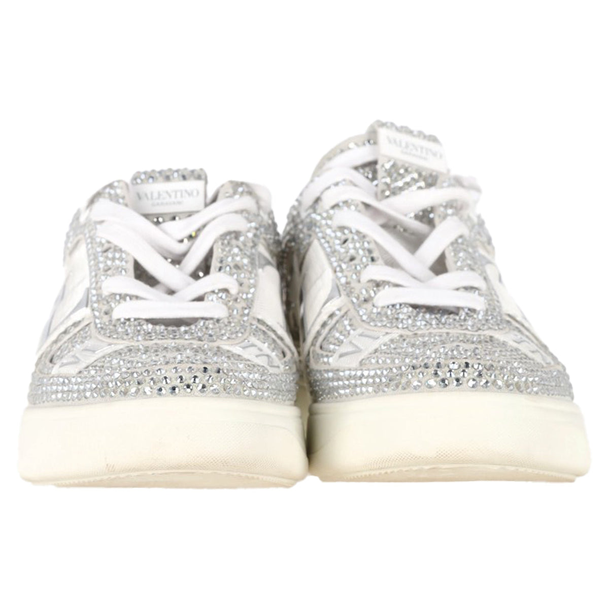 Valentino VL7N Crystal-Embellished Low-Top Sneakers in White Leather
