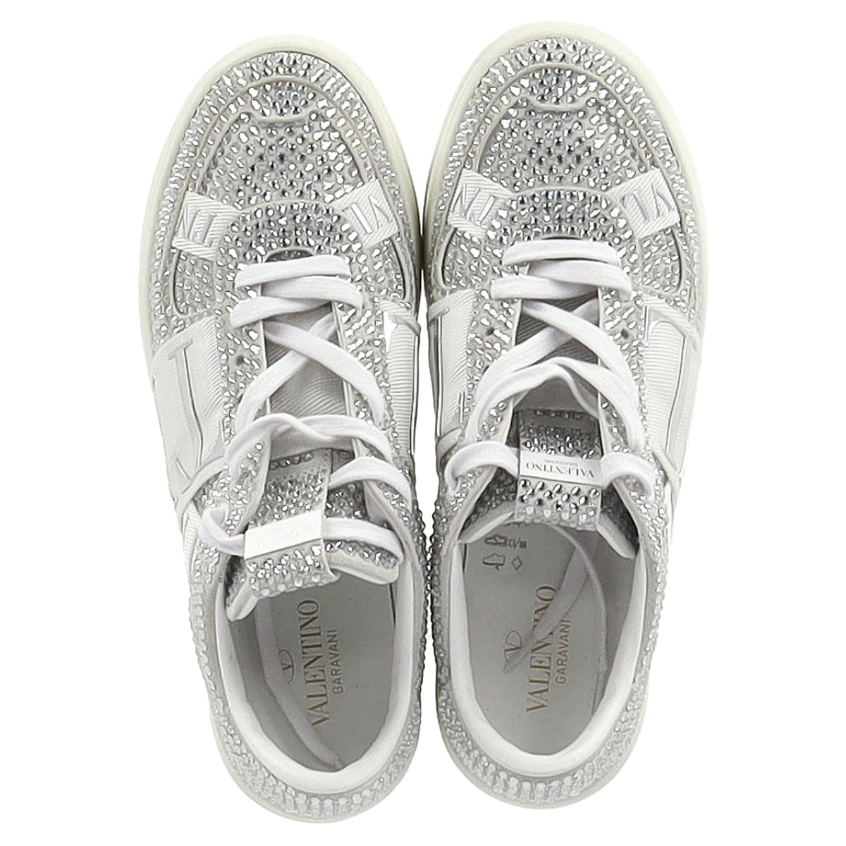 Valentino VL7N Crystal-Embellished Low-Top Sneakers in White Leather