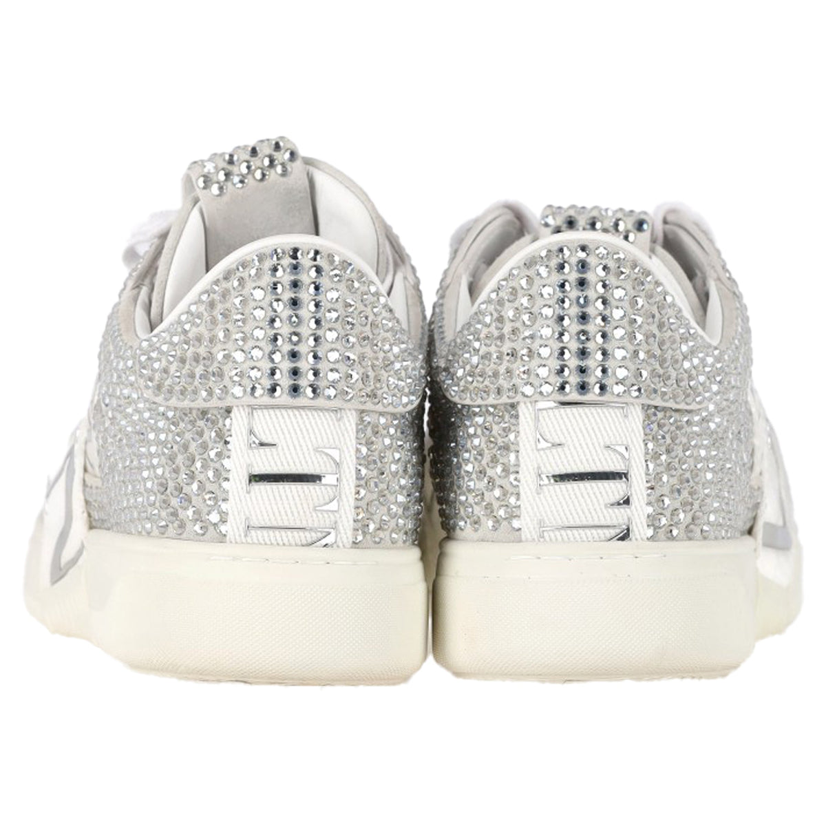 Valentino VL7N Crystal-Embellished Low-Top Sneakers in White Leather