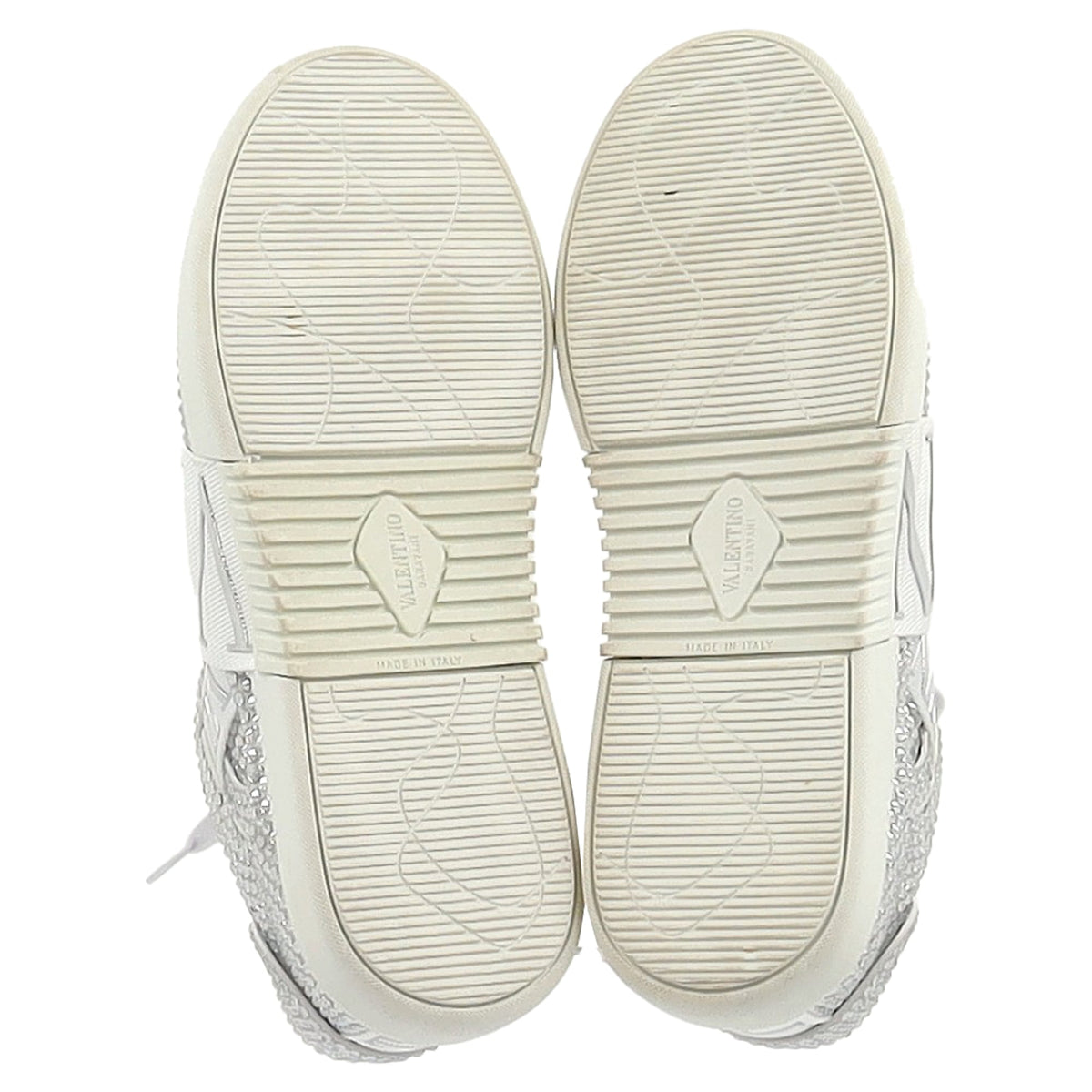 Valentino VL7N Crystal-Embellished Low-Top Sneakers in White Leather