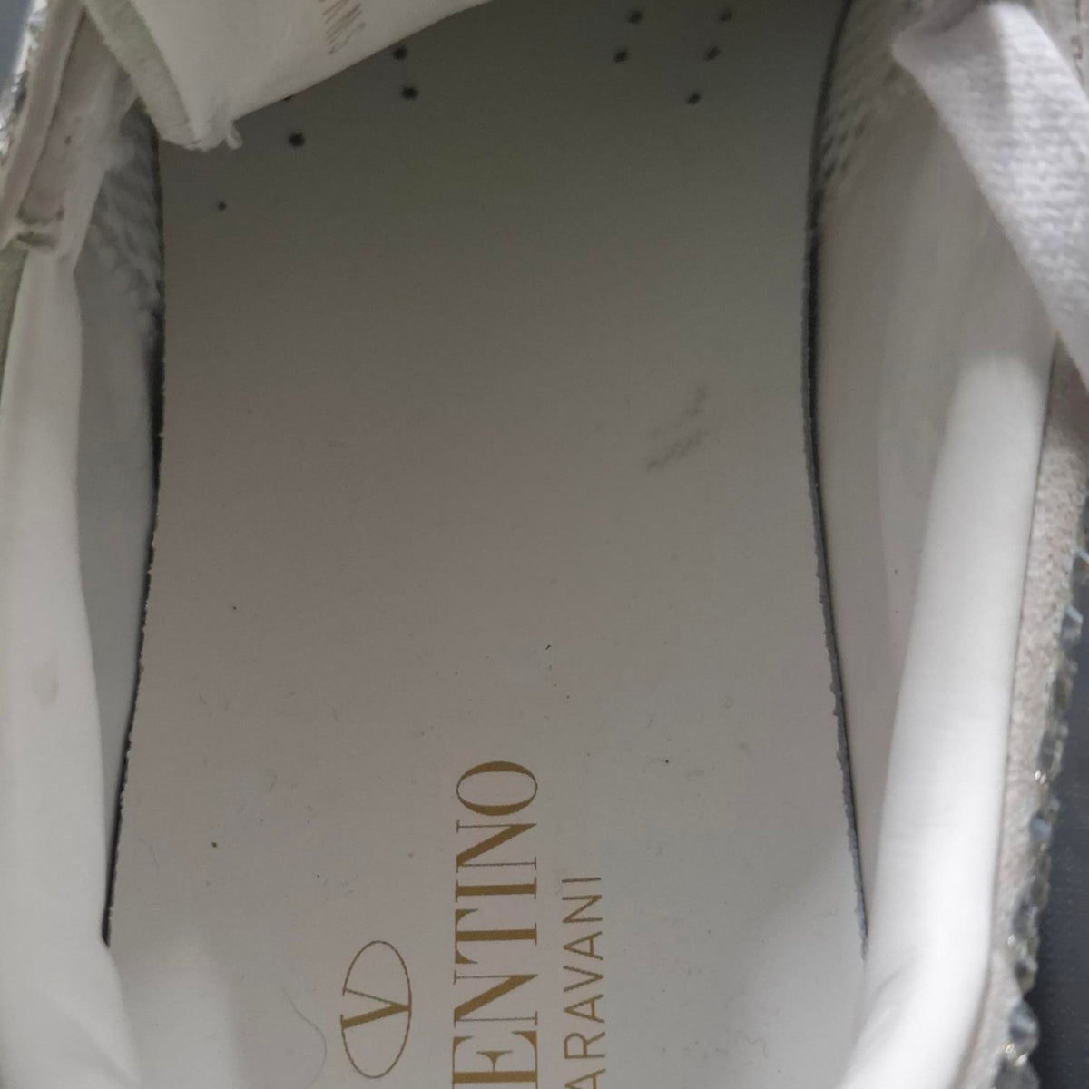Valentino VL7N Crystal-Embellished Low-Top Sneakers in White Leather