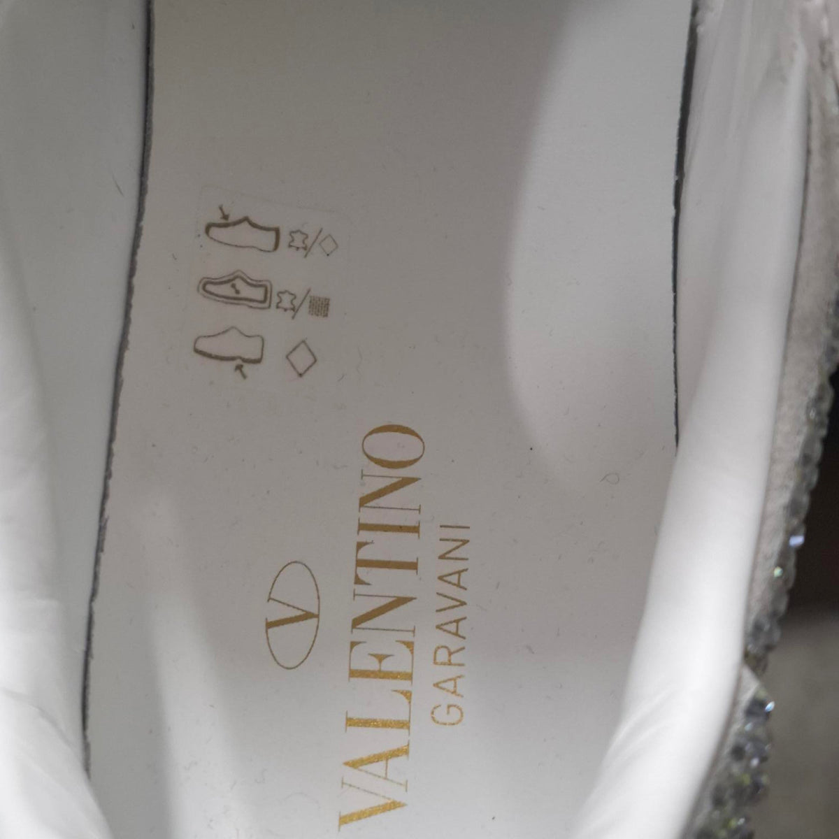 Valentino VL7N Crystal-Embellished Low-Top Sneakers in White Leather