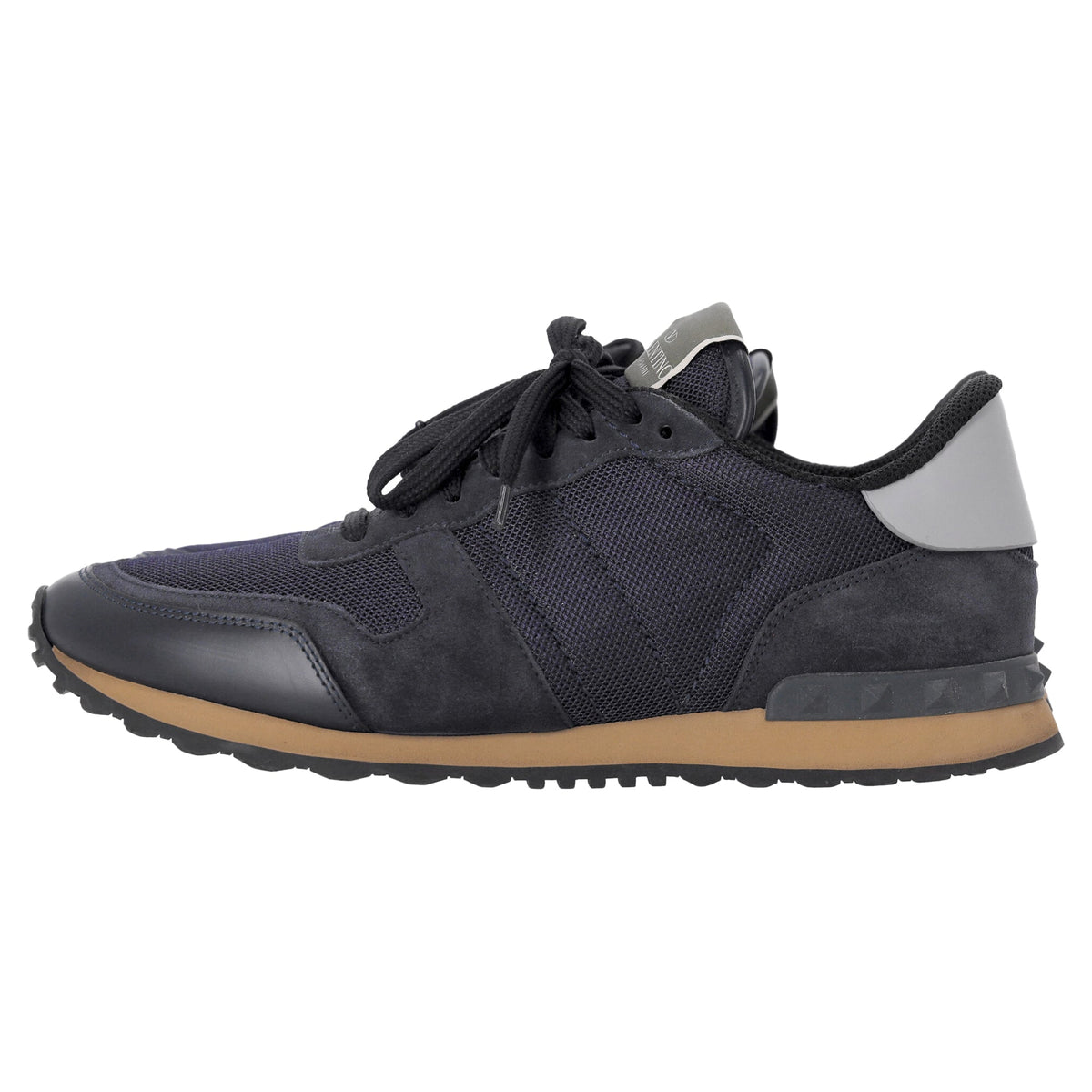 Valentino Garavani Rockrunner Sneakers in Navy Blue Mixed Media