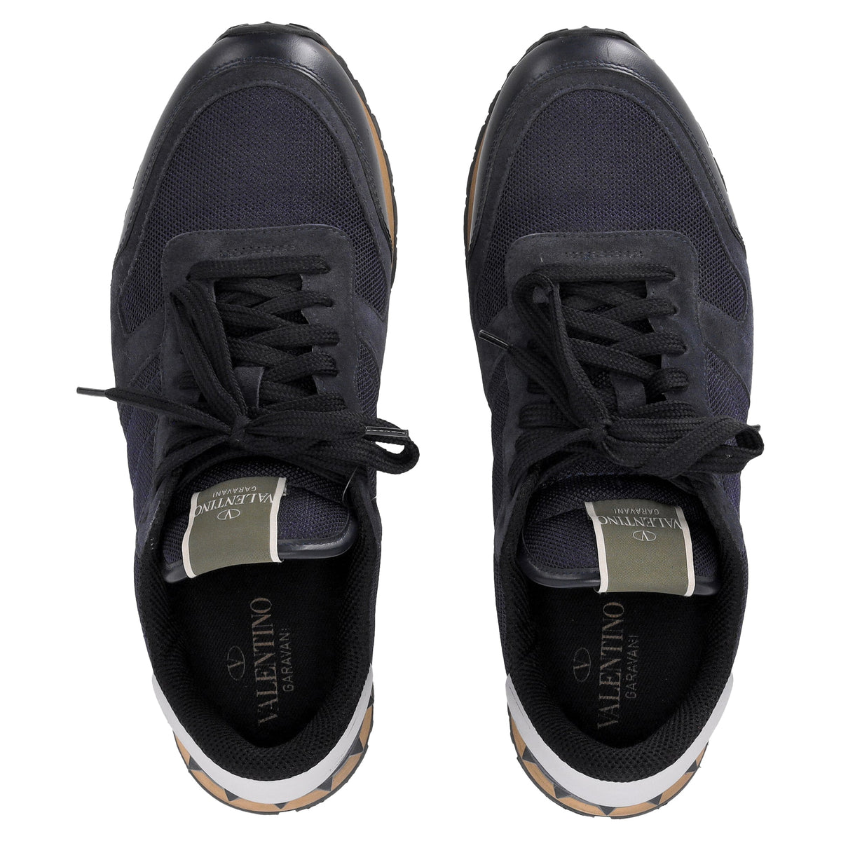 Valentino Garavani Rockrunner Sneakers in Navy Blue Mixed Media