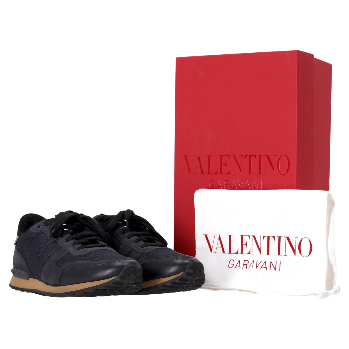 Valentino Garavani Rockrunner Sneakers in Navy Blue Mixed Media