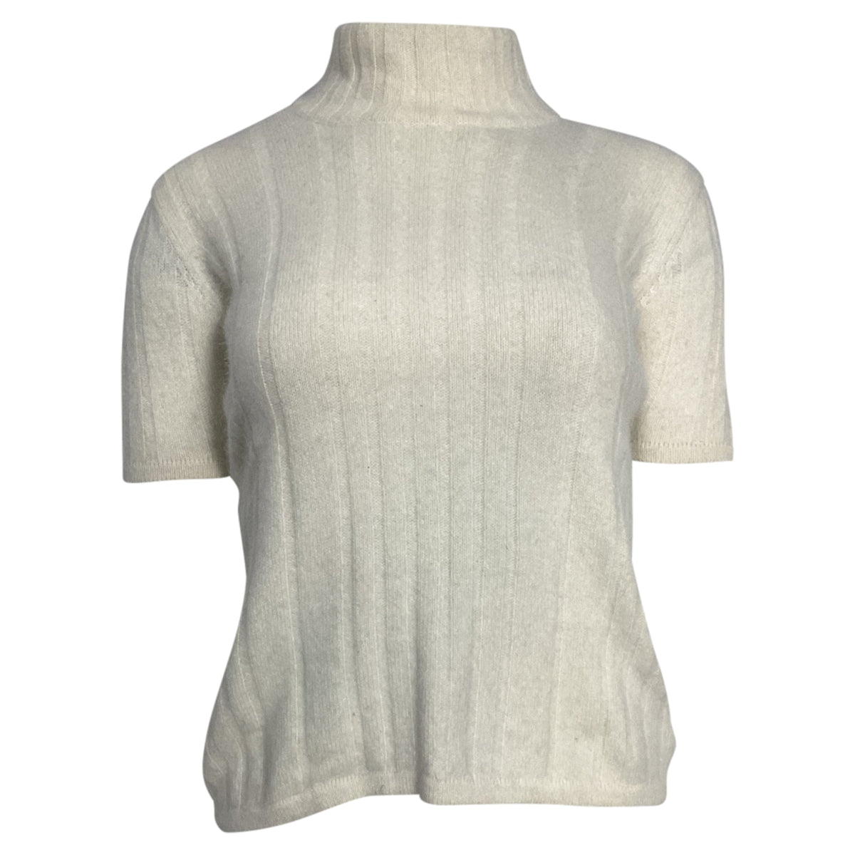 Valentino Garavani Knitted Turtleneck Short Sleeve Top in Ivory Wool