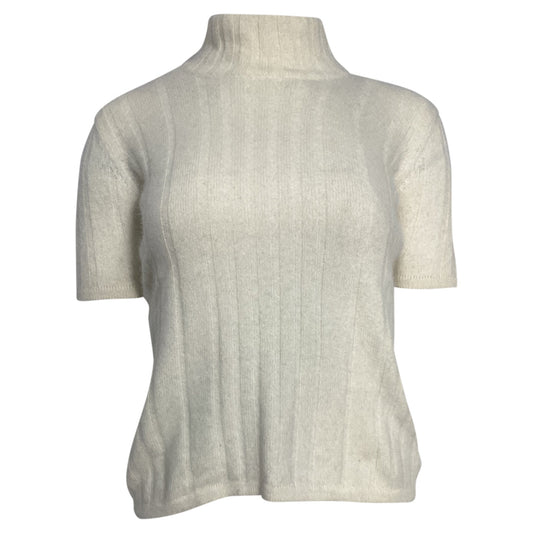 Valentino Garavani Knitted Turtleneck Short Sleeve Top in Ivory Wool