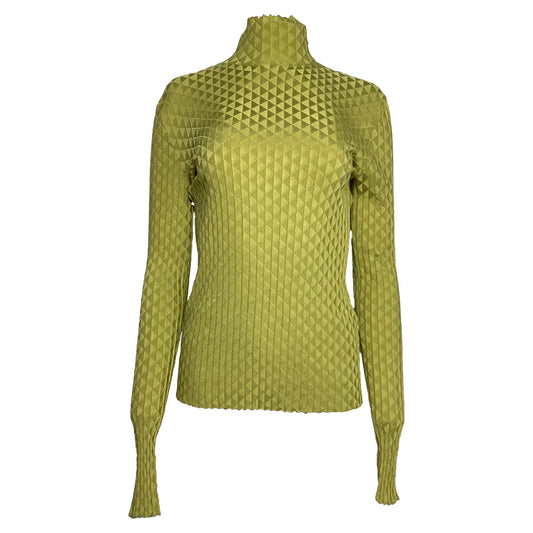 Bottega Veneta Dragon Underpinned Turtleneck Pullover in Green Silk