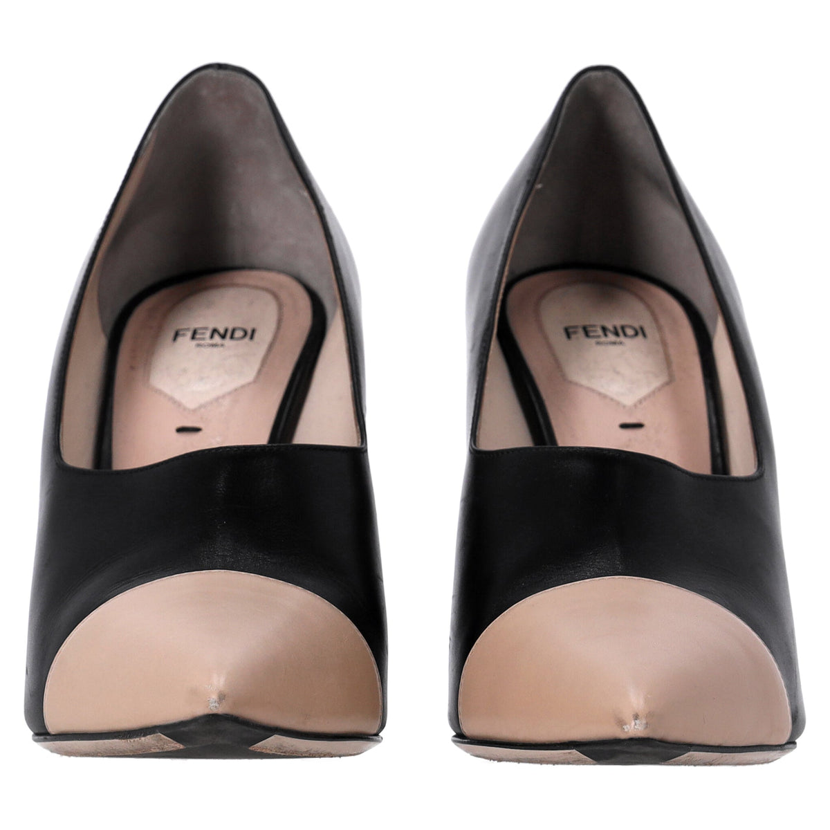 Fendi Pointed Pumps in Black and Nude Leather