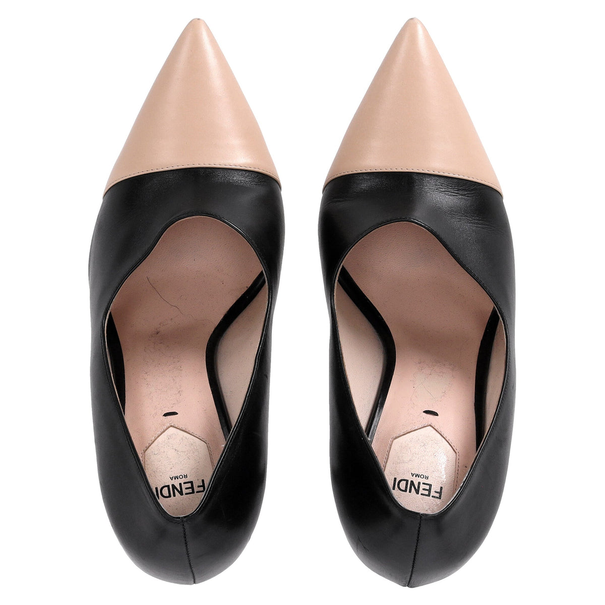 Fendi Pointed Pumps in Black and Nude Leather