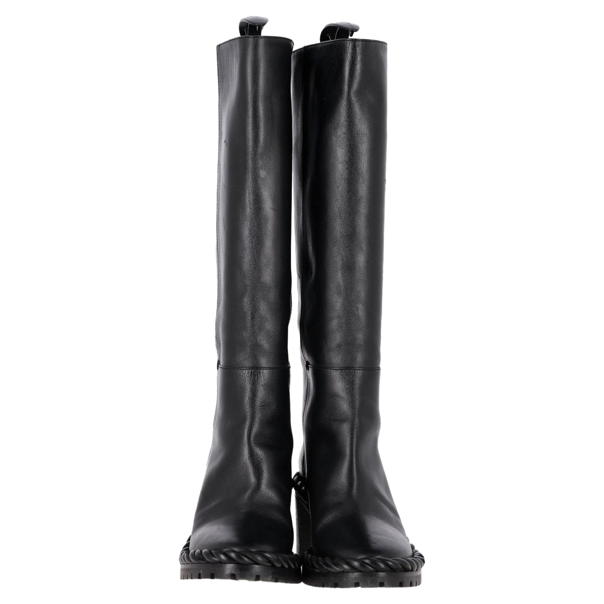Valentino Garavani Rope Mid-Calf Block Heel Boots in Black Leather