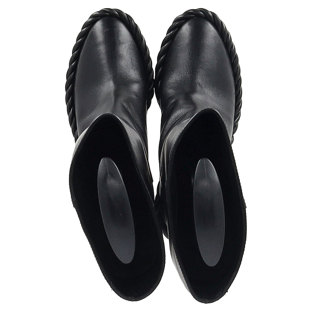Valentino Garavani Rope Mid-Calf Block Heel Boots in Black Leather