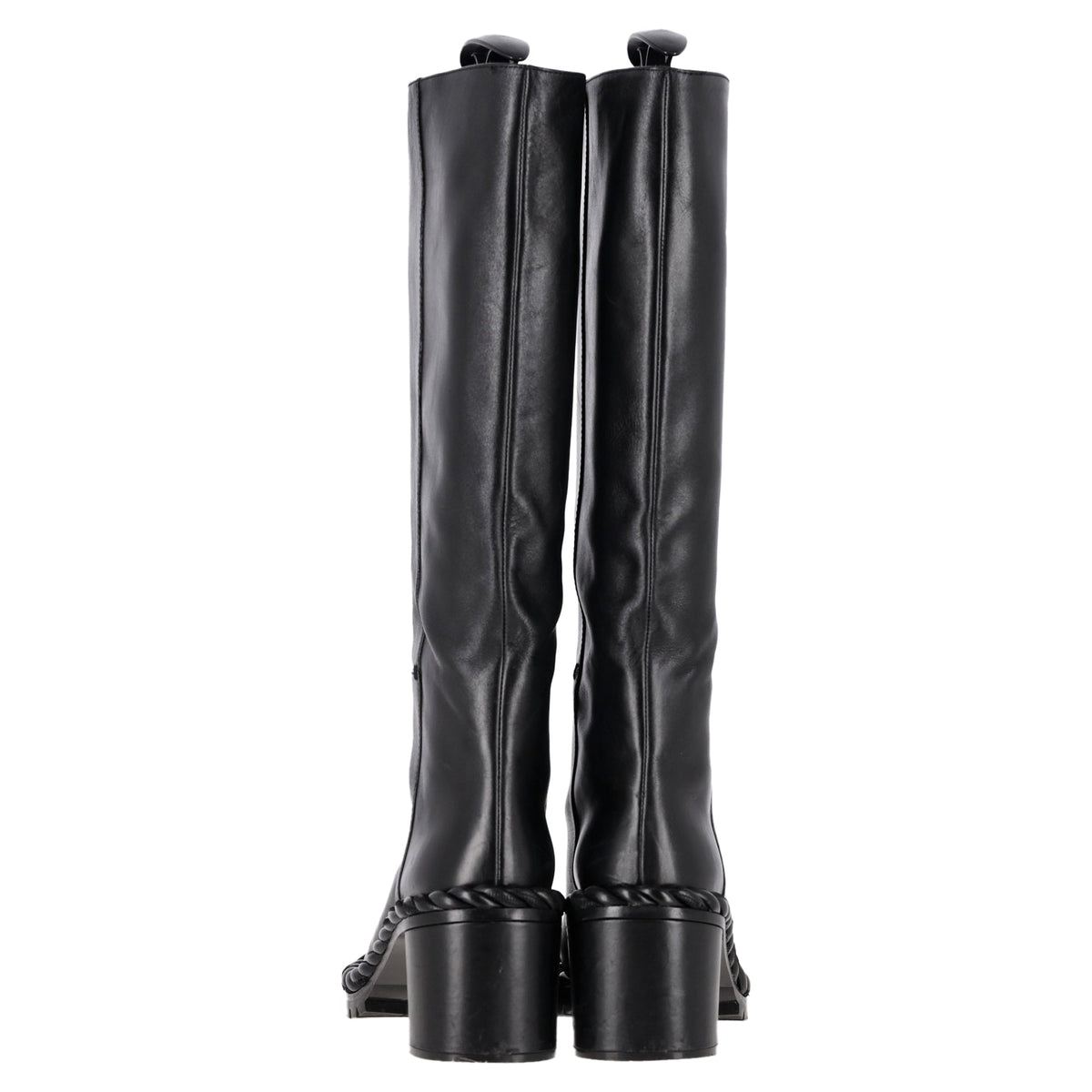 Valentino Garavani Rope Mid-Calf Block Heel Boots in Black Leather