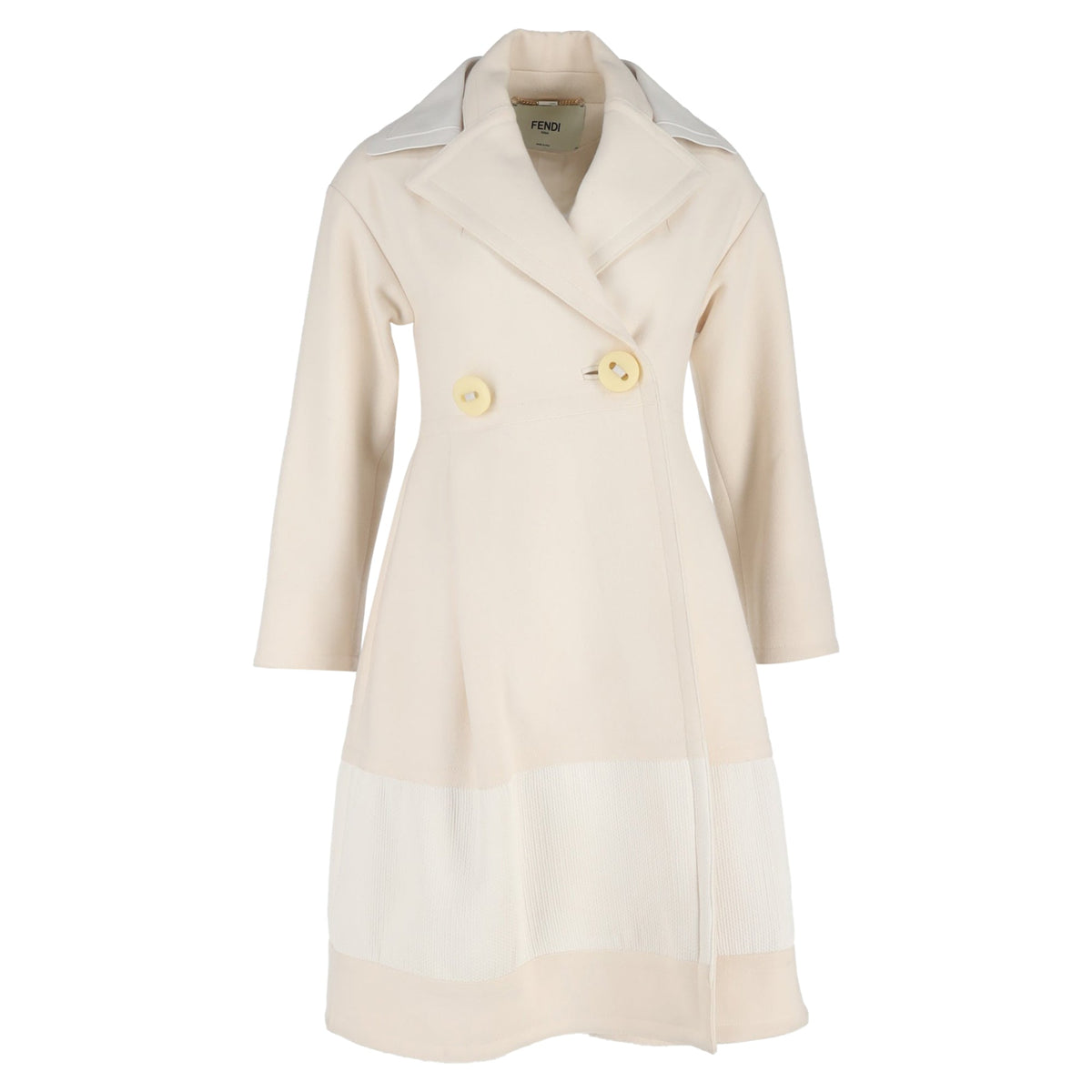 Fendi Double-Breasted Coat in Cream Wool