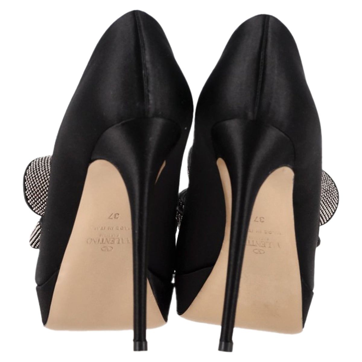 Valentino Bow Peep Toe Pumps in Black Satin