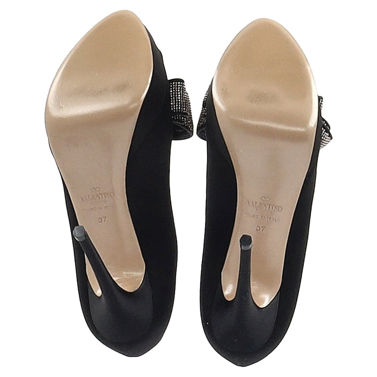 Valentino Bow Peep Toe Pumps in Black Satin