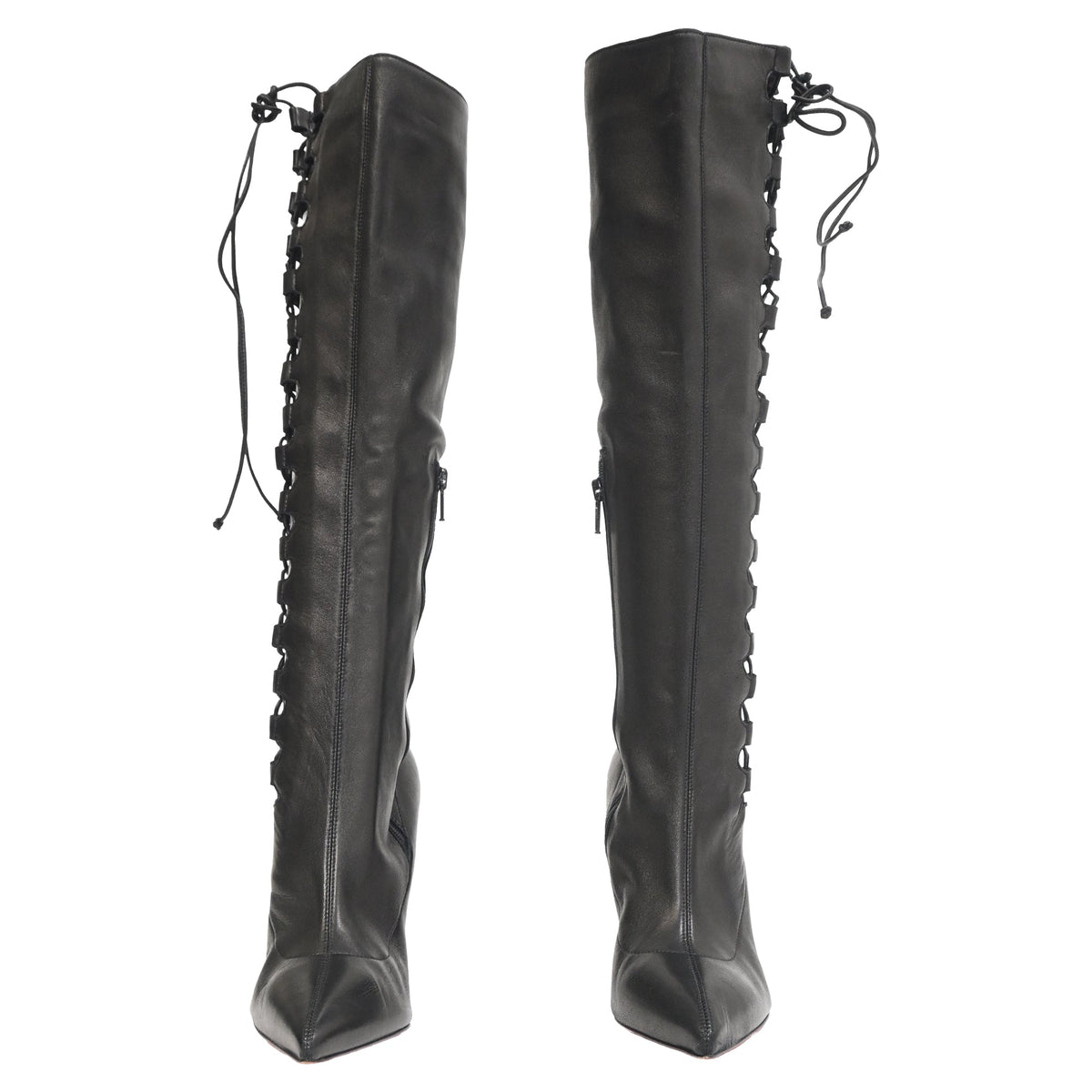 Christian Louboutin Goulue Lace Up Knee Boots in Black Leather