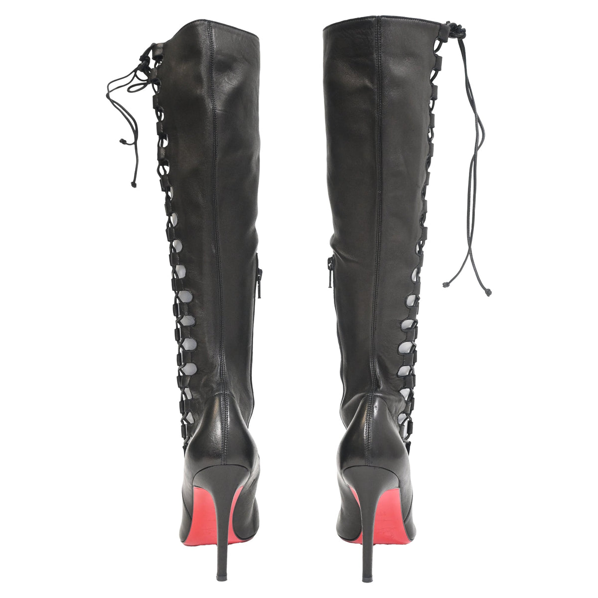 Christian Louboutin Goulue Lace Up Knee Boots in Black Leather