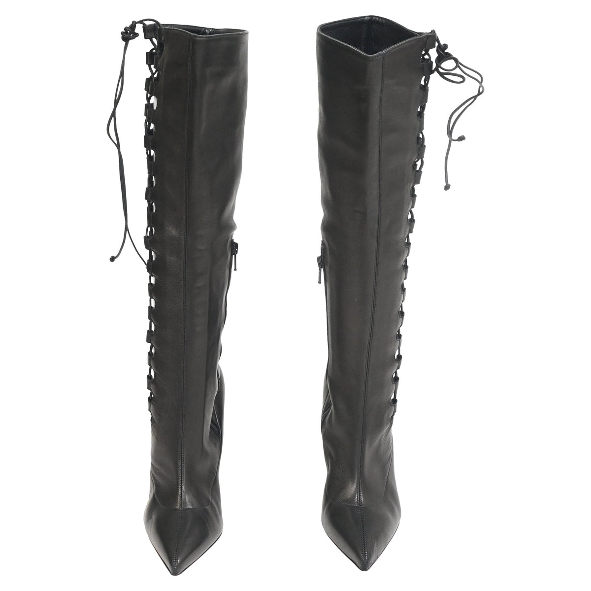 Christian Louboutin Goulue Lace Up Knee Boots in Black Leather