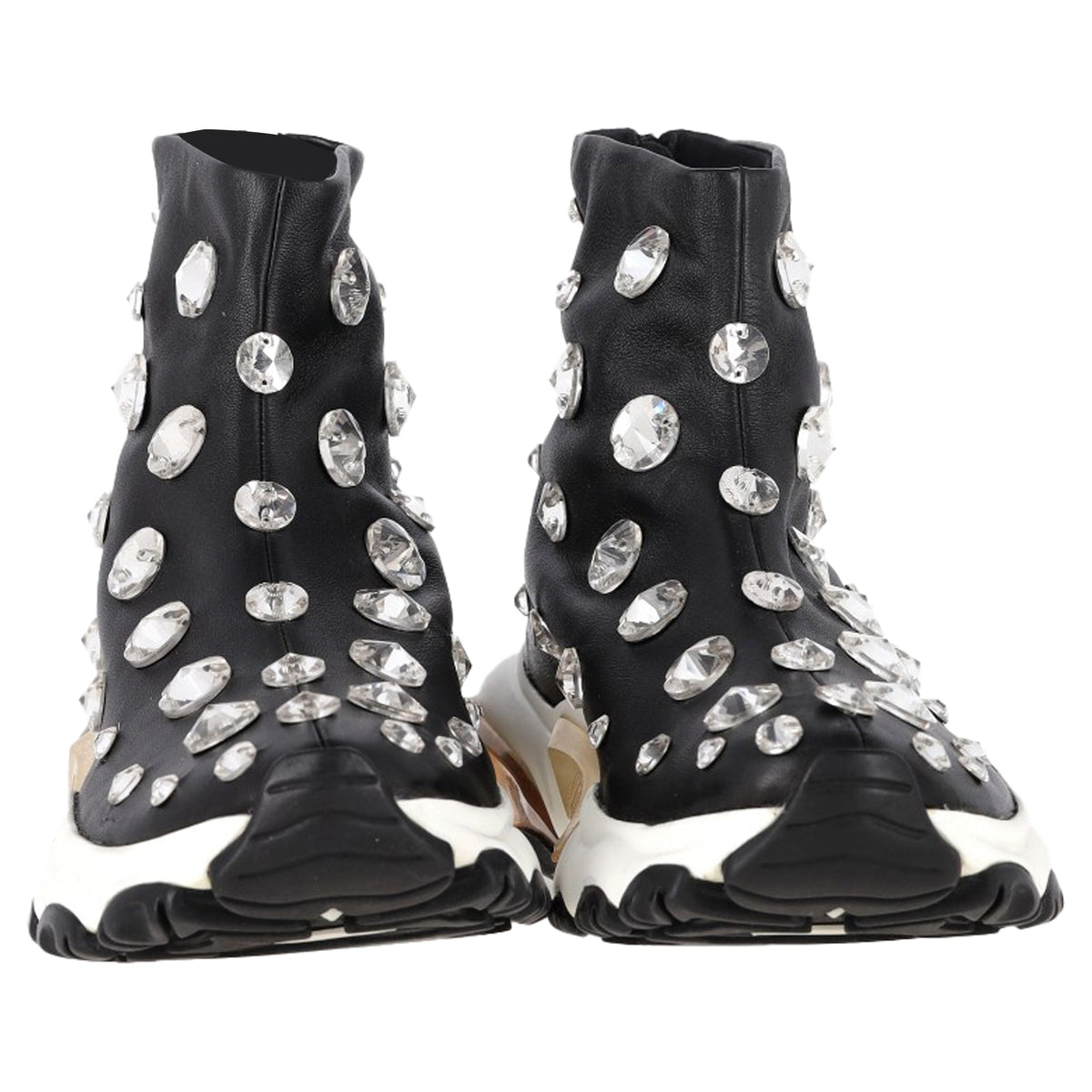 Valentino Garavani Crystal-Embellished Sneakers in Black Leather