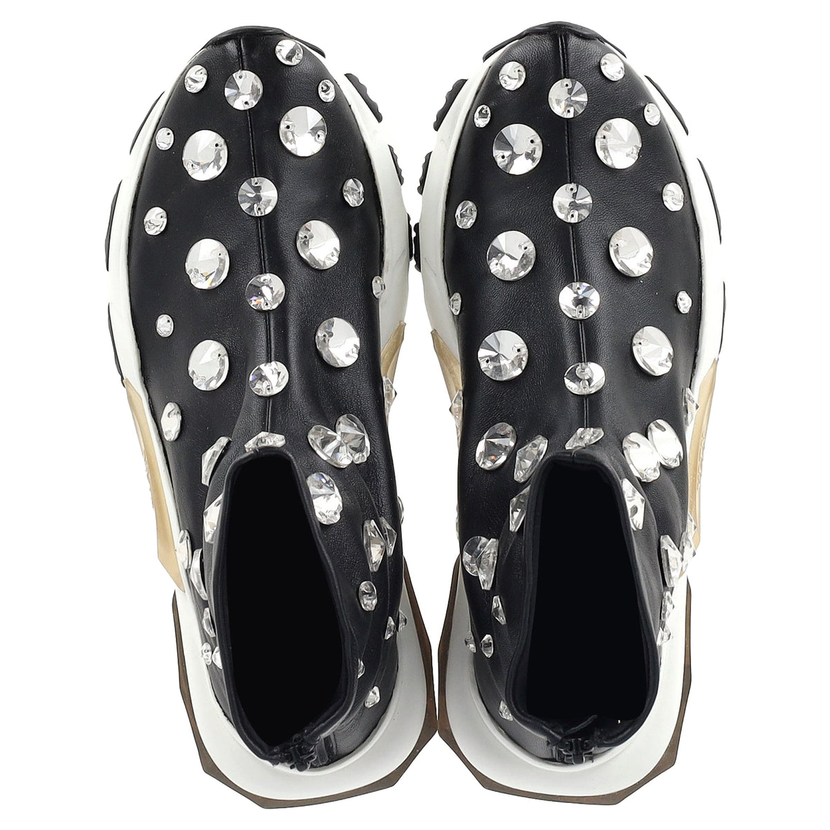 Valentino Garavani Crystal-Embellished Sneakers in Black Leather