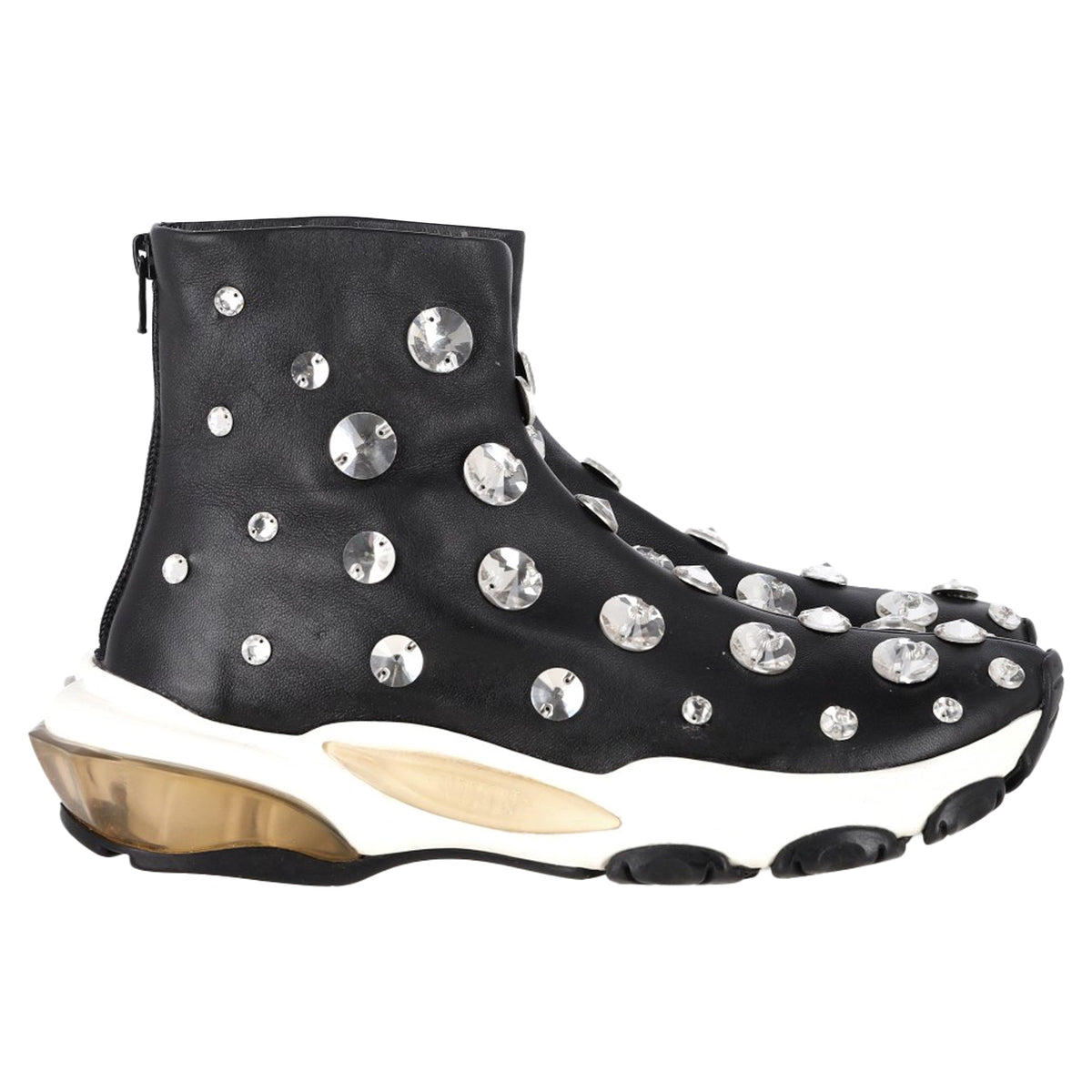 Valentino Garavani Crystal-Embellished Sneakers in Black Leather